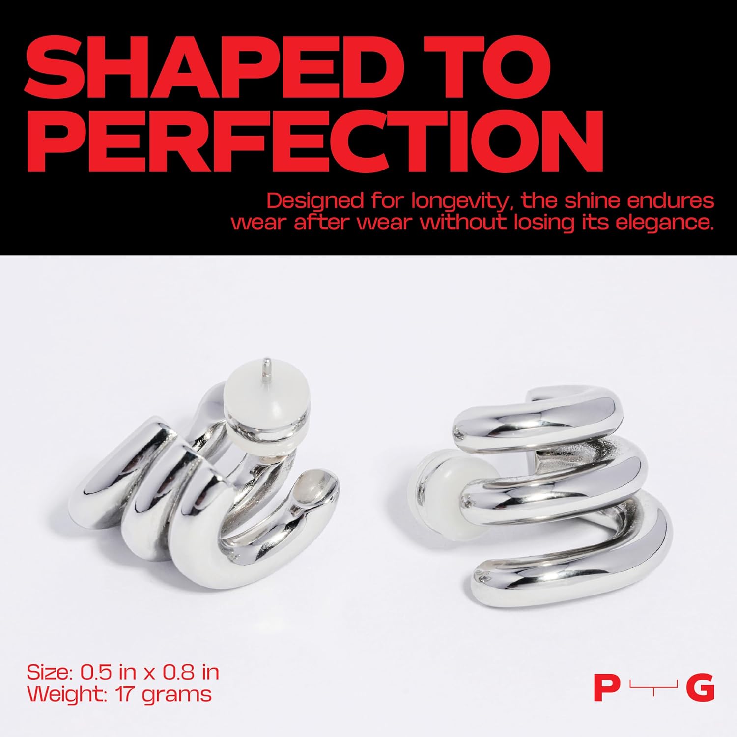 Premium Quality | Platinum Electroplated Trio Hoop Earrings | Bold & Edgy | 925 Sterlin Silver Post | Pump Up The Gem | US Brand