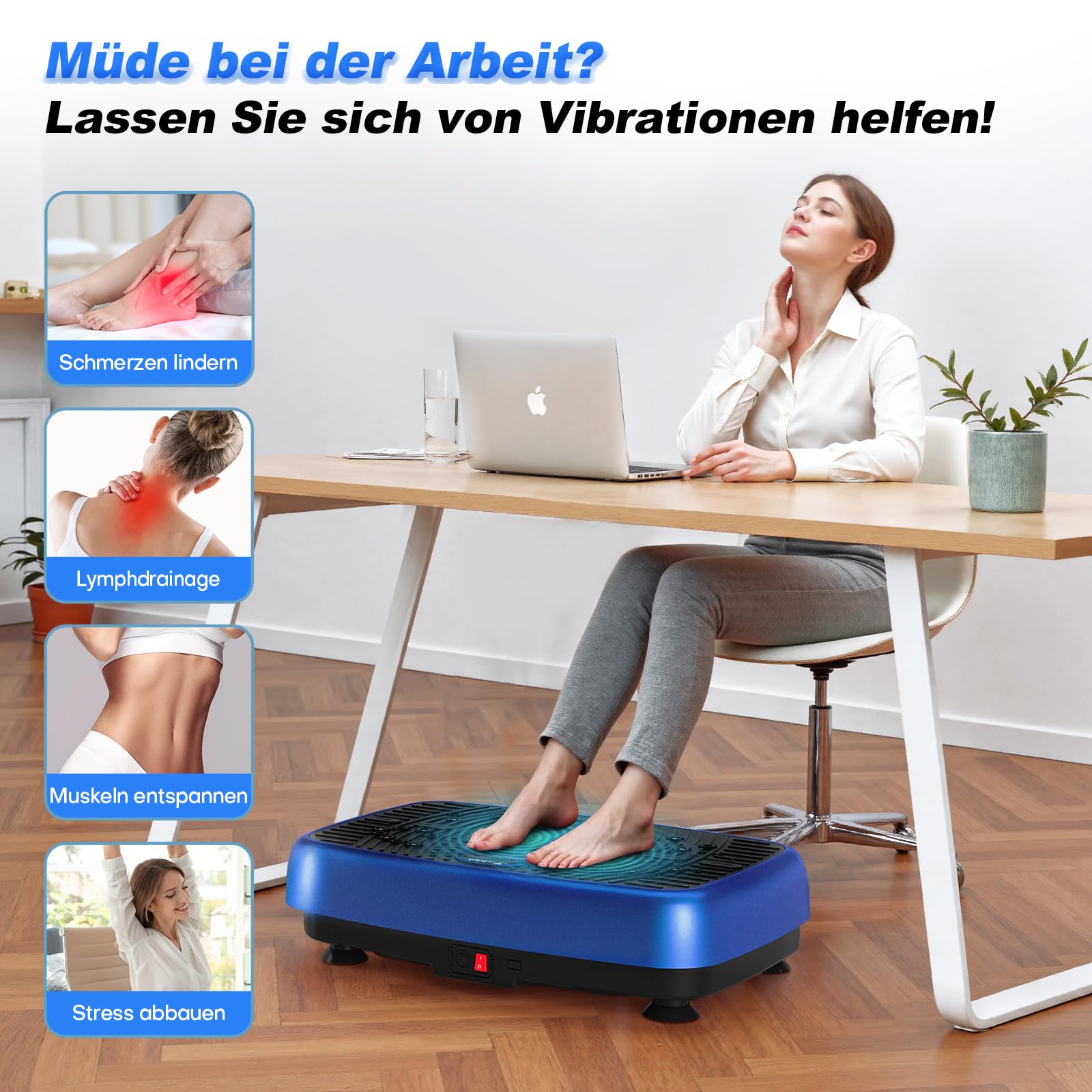 Vibrationsplatte, EvoSpark Vibrationsplatte Testsieger 2025 Verbesserte mit Doppelmotoren für Abnehmen, Ganzkörpertraining - Massagegerät, 450 LBS Power Plate Vibrationsboard für Home Workout