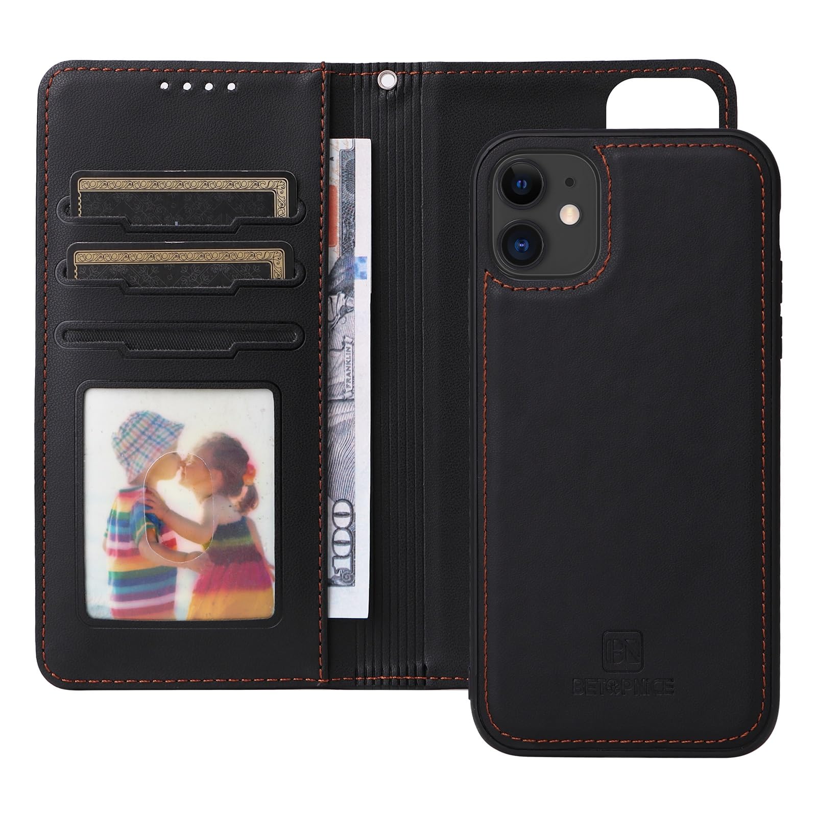 Coque pour iPhone 11 en cuir PU noir de qualité supérieure avec support antichoc - 8