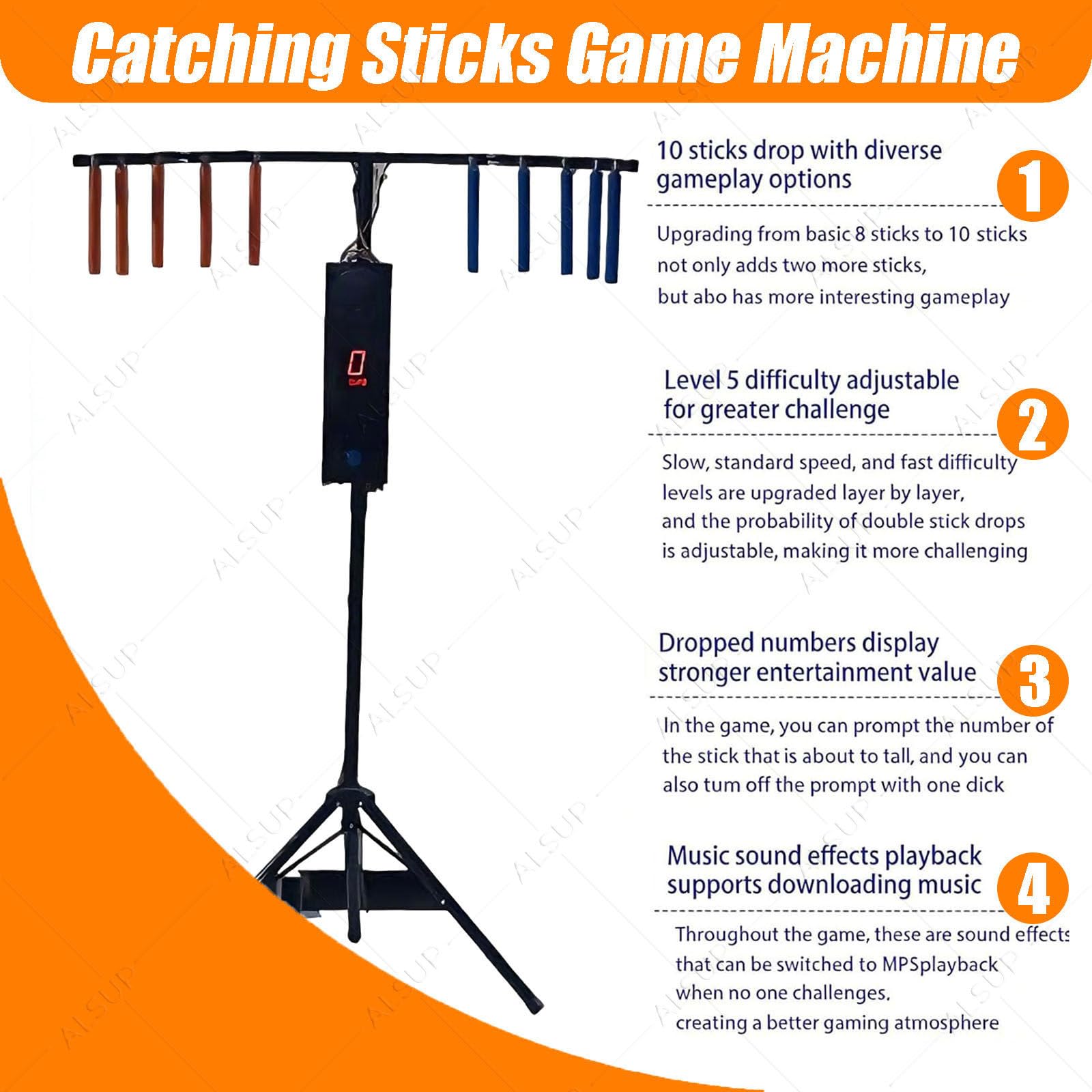 Gra zręcznościowa Catch Stick – automat do treningu koordynacji wzrokowo-ruchowej, 3 tryby gry, statyw z regulacją wysokości; idealna na imprezy, wydarzenia i spotkania rodzinne Blue