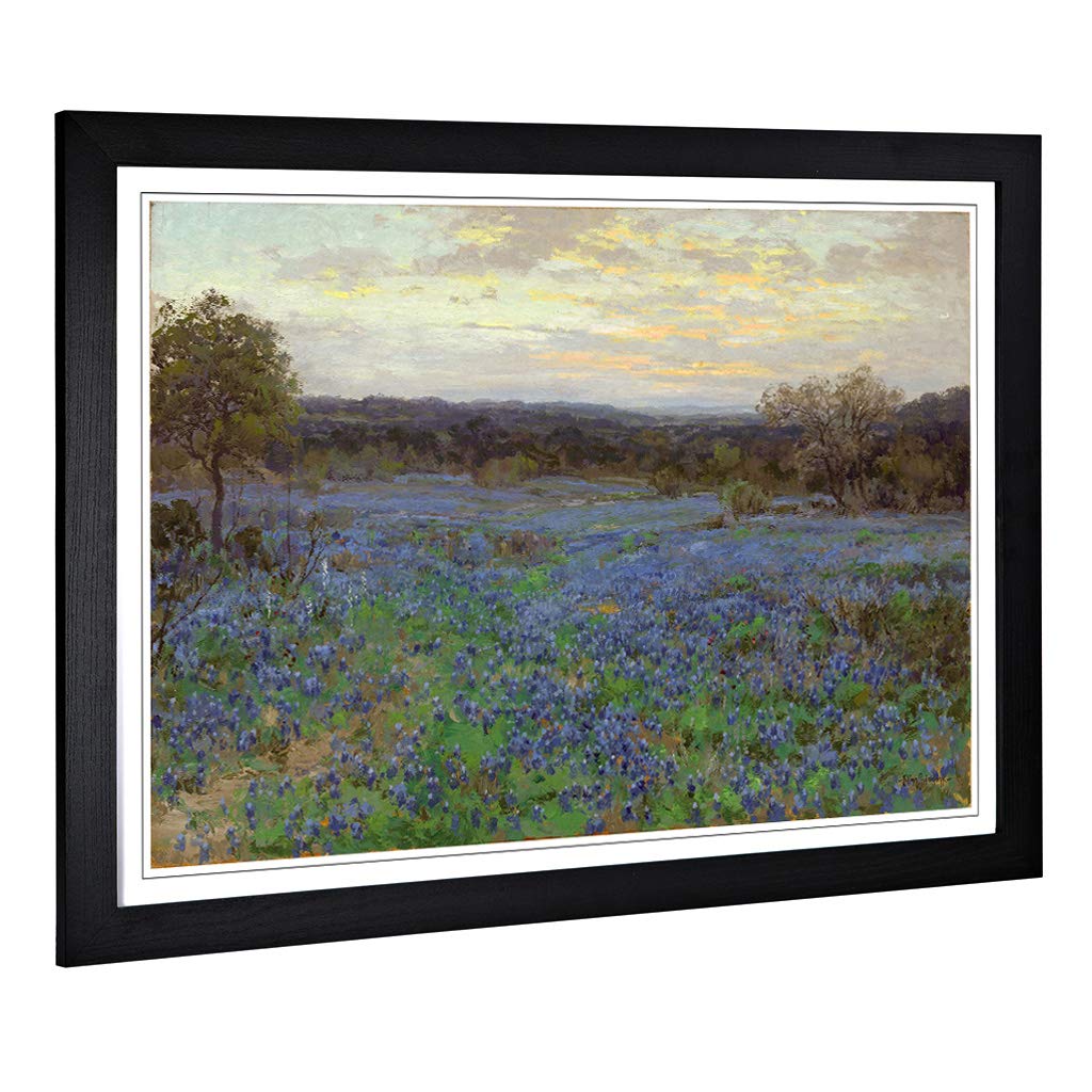 Big Box Art Framed Print of Julian Onderdonk Hillside of Blue Bonnets 3 Design | Wall Art Picture | Home Decor for Kitchen, Living Room, Bedroom, Hallway, Black, A2 / 24.5x18 Inch / 62x45cm