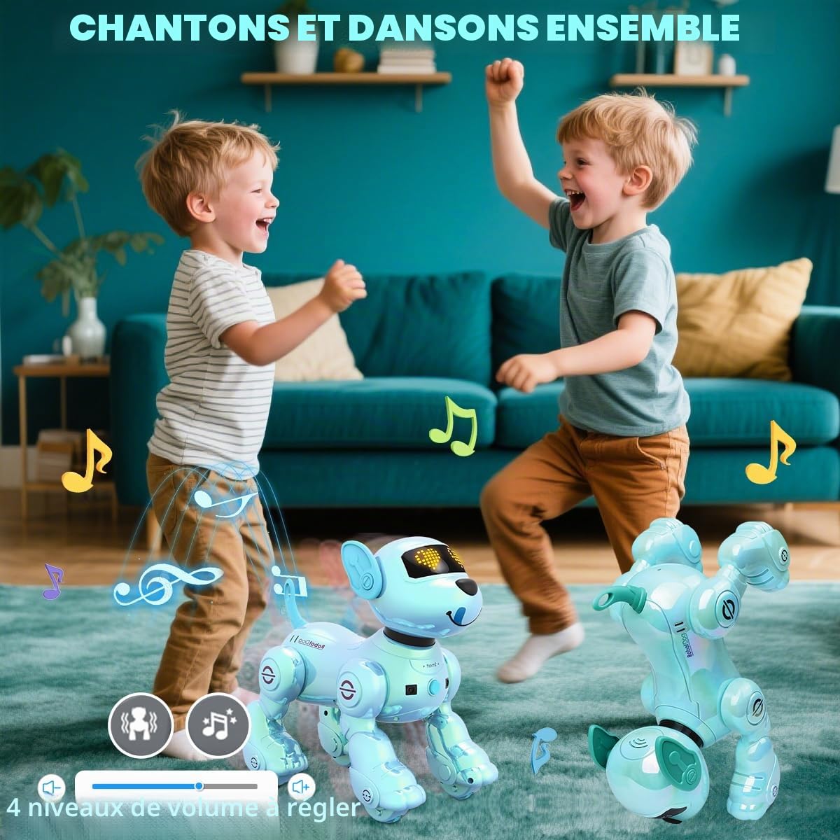 VATOS Chien Robot Rechargeable pour Enfants, Chien Robotisé Télécommandé, Programmable, 17 Fonctions Interactives et Volume Réglable, Jouet Robot Chiot Chantant et Dansant Cadeau pour Enfants, Blue