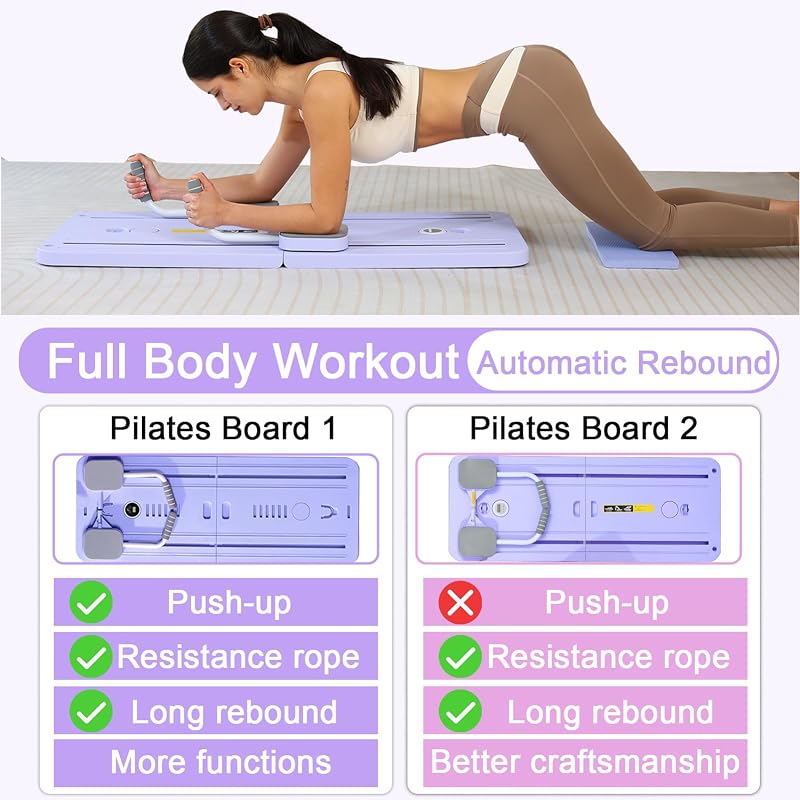 ExeractFit Hasizom Erősítő Roller Board - Automata Visszapattanó Edzőeszköz Ellenálló Gumiszalaggal, Pilates Reformer Szett, Fekete