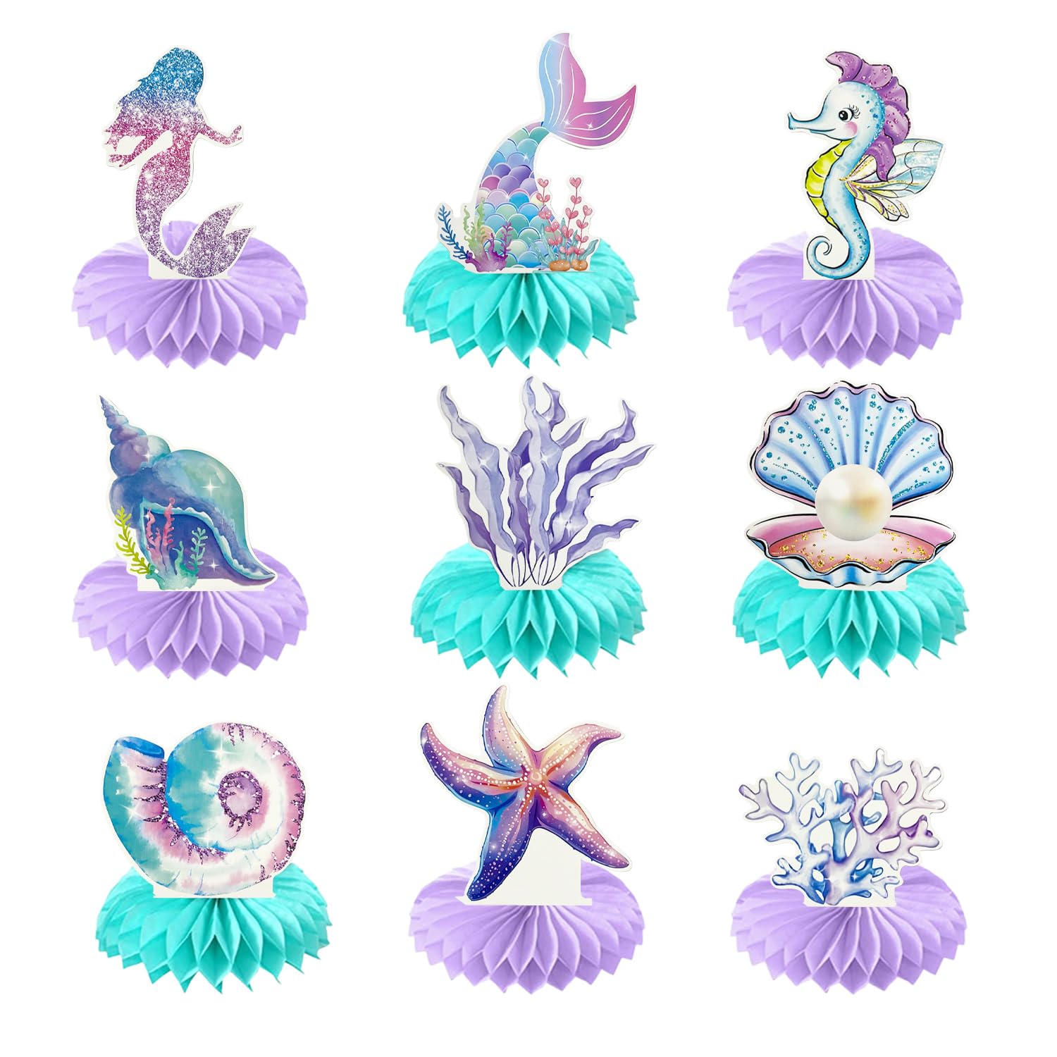 HINFHI 9 Pieces Of Marine Themed Decorations, Creative And Interesting Ornaments, Children'S Party Supplies, Birthday Party Decoration Accessories, Party Scene Arrangement.