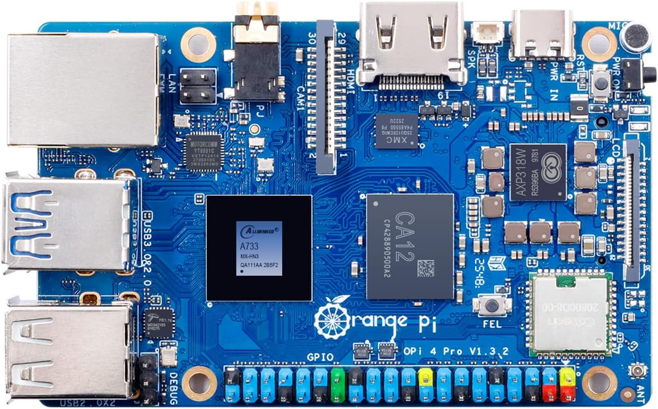 4 Pro 6GB LPDDR5 8 Core 64 Bit Single Board Computer, 3TOPS AI NPU Allwinner A733 WiFi 6 & Bluetooth 5.4 Frequency 2.0GHz Mini PC Run Android, Linux, Orange Pi OS