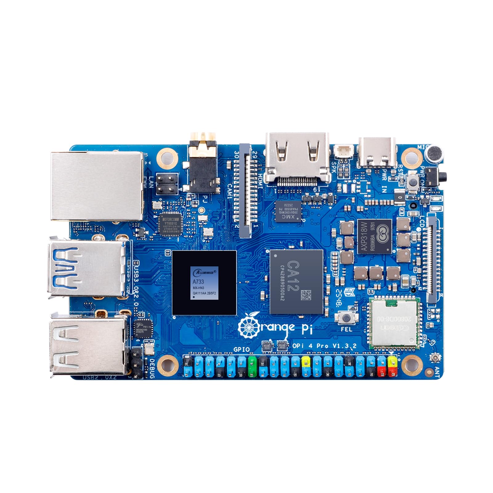 Orange Pi 4 Pro 12GB LPDDR5 8 Core 64 Bit Single Board Computer, 3TOPS AI NPU Allwinner A733 WiFi 6 &amp; Bluetooth 5.4 Frequency 2.0GHz Mini PC Run Android, Linux, Orange Pi OS