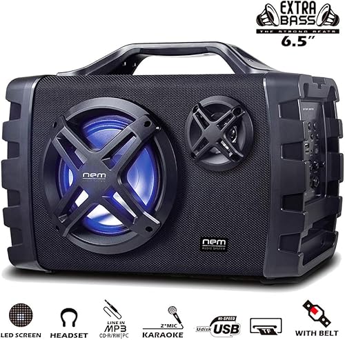 Miniatura 2 de NEM Mobi7e Altavoz estéreo portátil inalámbrico Bluetooth de alto rendimiento con graves extra, grabación USB, batería recargable, entrada de Negro