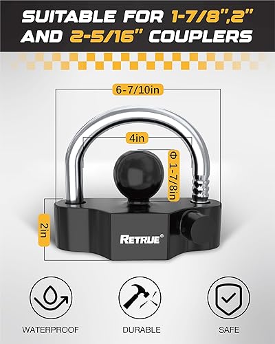 Miniatura 2 de RETRUE Cerradura de acoplador universal para remolque, bloqueo de enganche de bola, bloqueo de enganche de remolque de seguridad, ajustable, de