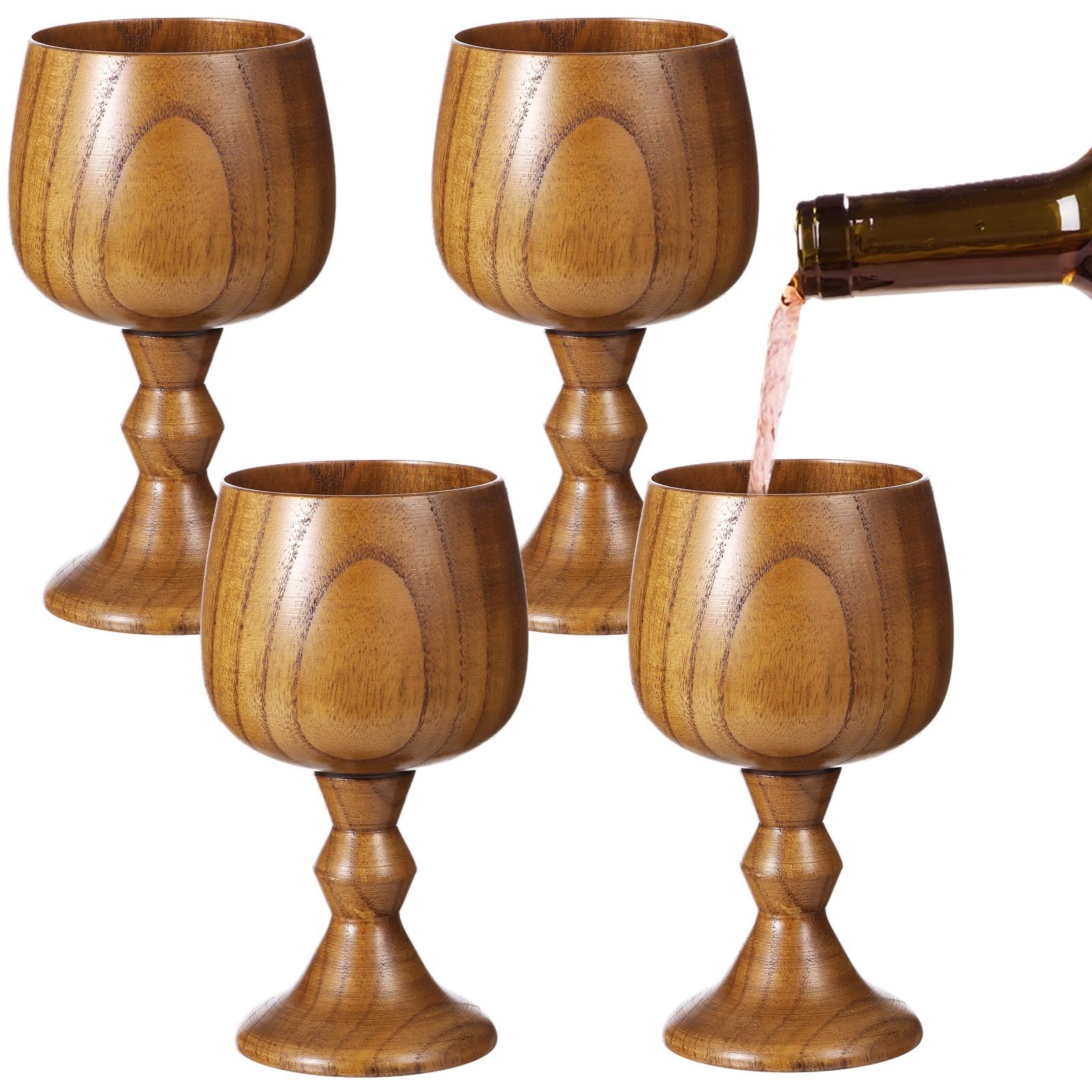 Verres à vin médiévaux en bois massif : lot de 4 verres incassables pour éliminer la casse en fête
