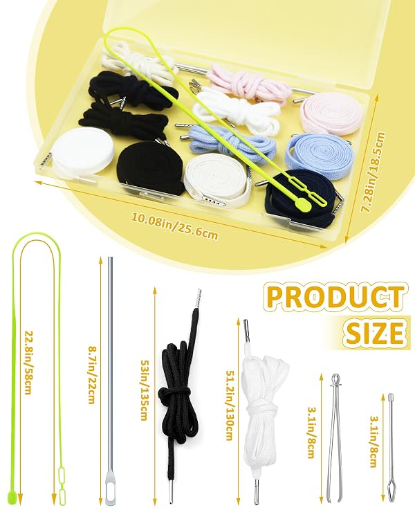 FIVEIZERO 16pcs Drawstring Cord Kit-12pcs Hoodie Strings (Flat & Round,Black & White) with Drawstring Threader Tools,Bodkin,Rope Threader–Draw String Replacement for Pants,Shorts,Shoes,Sweatpants,Bag by FIVEIZERO - Image 2