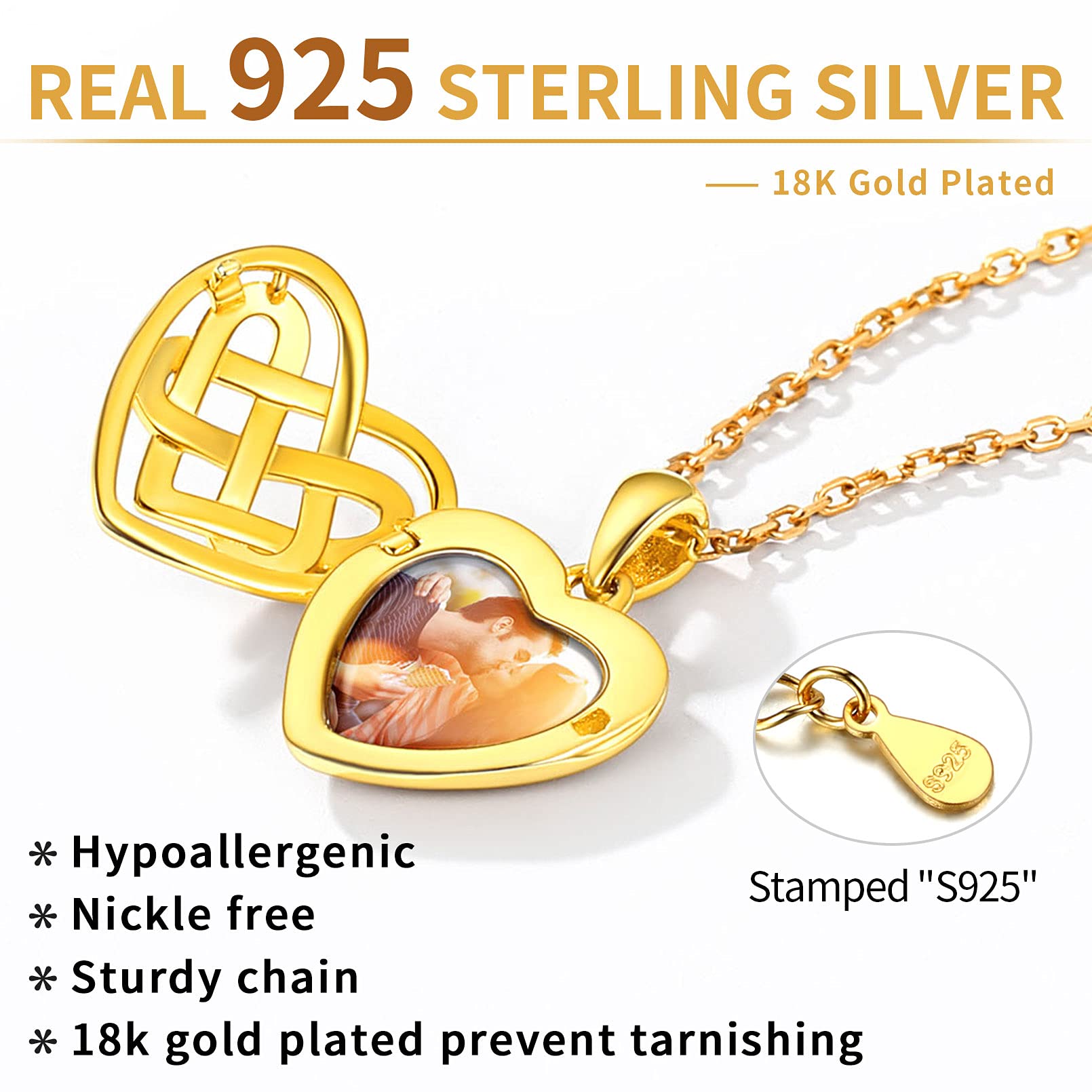 ChicSilver Collana con Foto Incisione Cuore Portafoto in Argento 925 e Oro