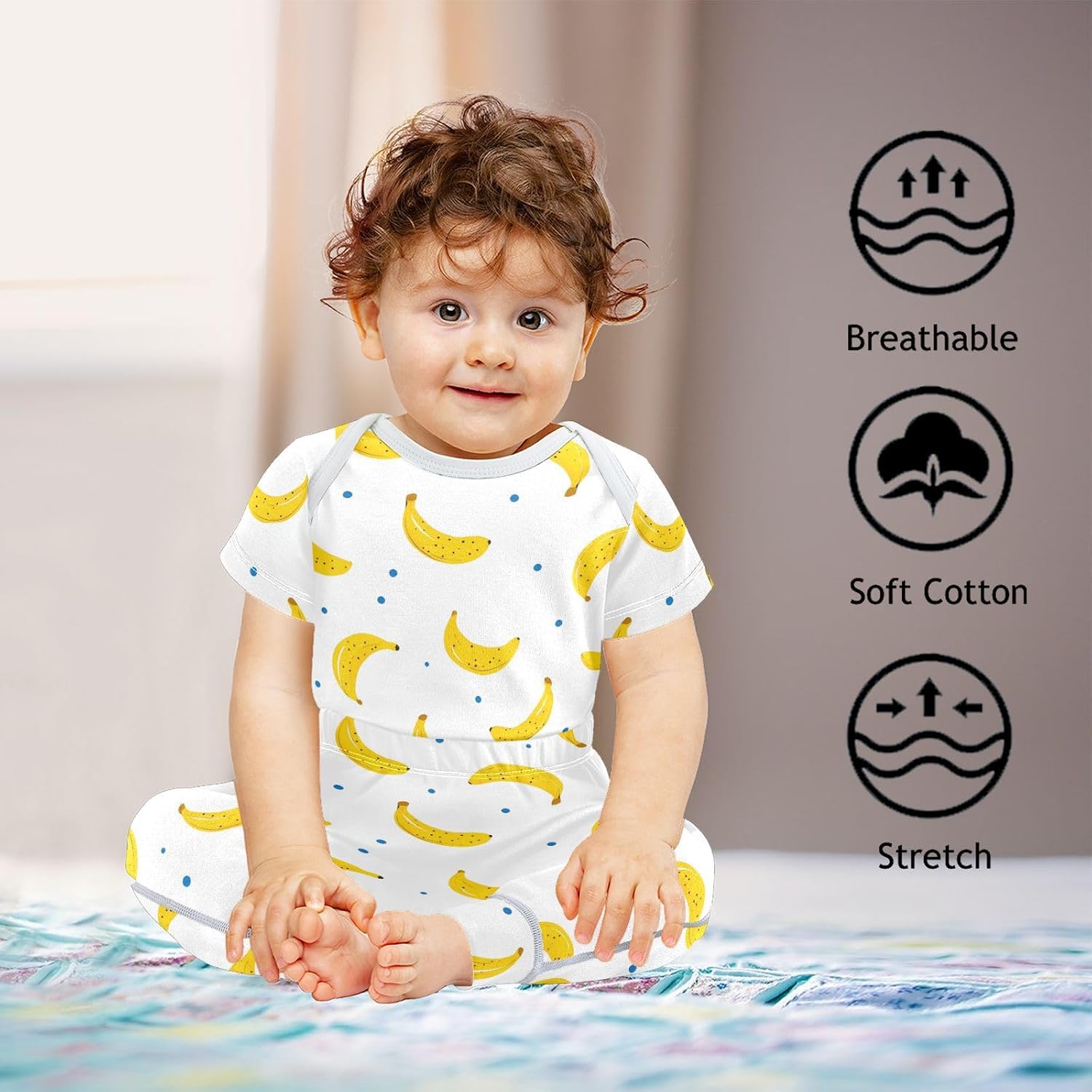 vvfelixl Baby Clothes Banana Dots Baby Bodysuits Set Unisex Short Sleeve Babys Pants Sets 0-3M