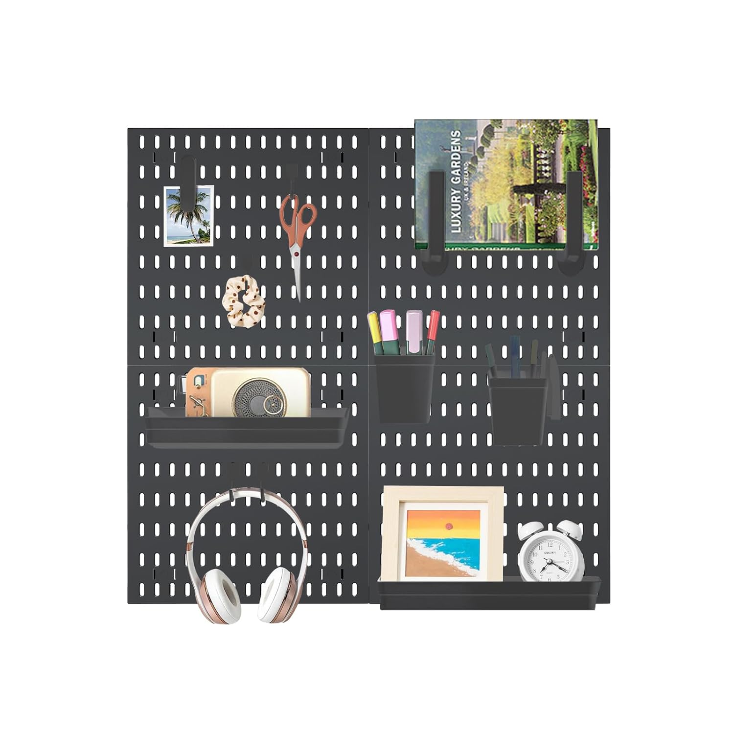 Pegboard Combination Wall Organizer Kit，4 Pegboards & 20 Accessories, Mount Display Pegboard Panel for Home Office, Gaming Room, Wall Storage,Crafts Organization,12''x12'' Each (White)