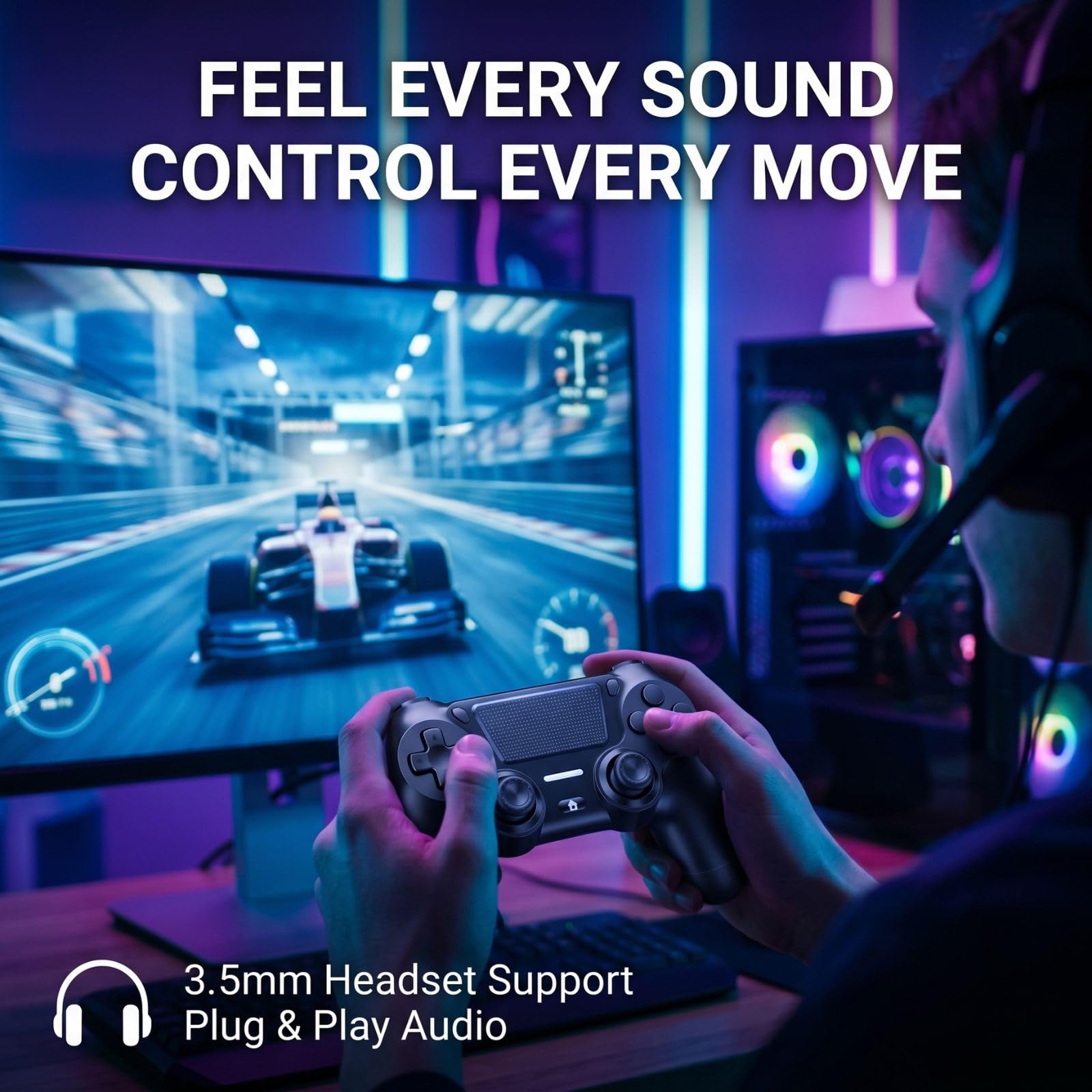 BJXOZ Wireless Controller for PS4, with USB-C Port, Hyper-Sensitive 360° Sticks, Vibration, Speaker, Ergonomic Grip, 6-Axis Sensor, Audio Jack, Multi Touch Pad, Gamepad for PS4/Slim/Pro/PC — view 9