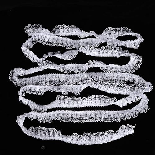 Miniatura 6 de Cinta de encaje DIY, 5 yardas, multicolor, 1.772 in, impresión de puntos, plisados, de malla, de encaje, lentejuelas bordadas, manualidades (blanco)