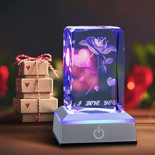 Miniatura 7 de hochance - Lámpara de decoración Cupidrose, luz nocturna multicolor de cristal 3D, ideas de regalos para Navidad para novia, esposa, madre, pareja,