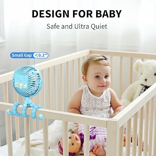 Miniatura 34 de AMACOOL Ventilador de cochecito flexible con 3 velocidades y ventiladores personales giratorios de mano para asiento de automóvil, cuna, bicicleta,