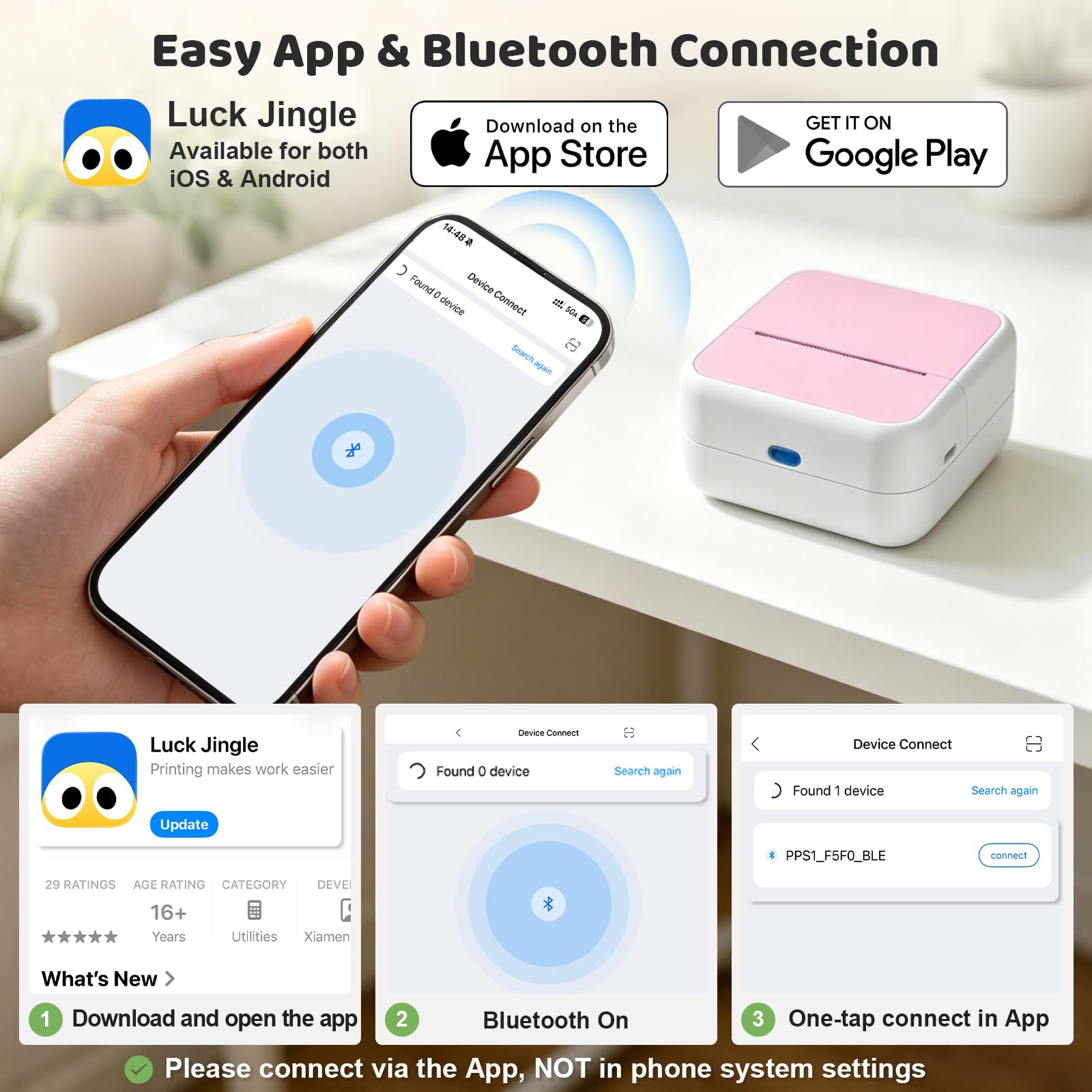 dessports Mini impresora sin tinta rosa - Etiquetadora portátil Bluetooth con cinta y funda