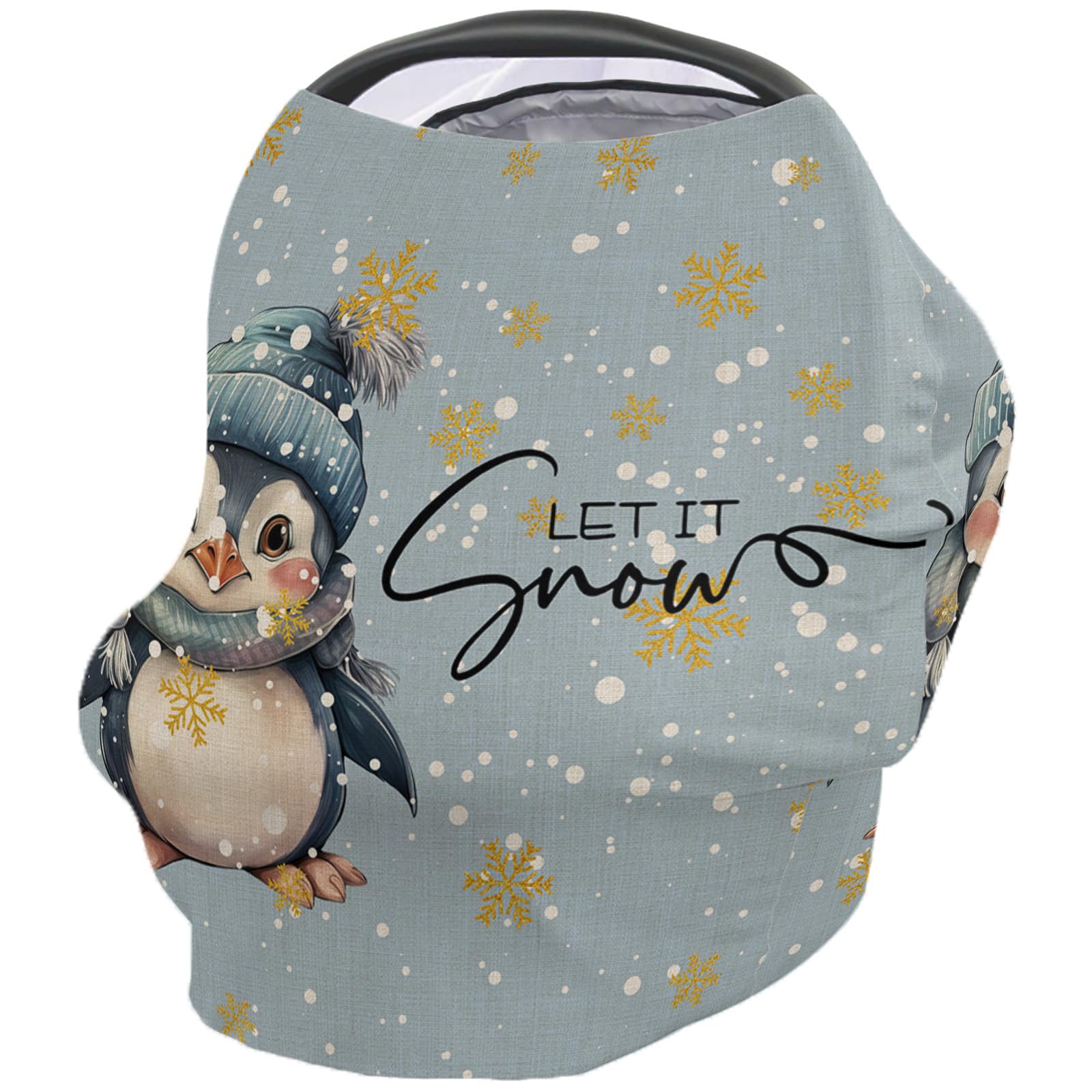 Nursing Cover for Breastfeeding Scarf, Merry Christmas Penguins Retro Blue Baby Car Covers Super Soft Multi Use for Canopy Shopping Cart Cover Blanket Stroller Cover