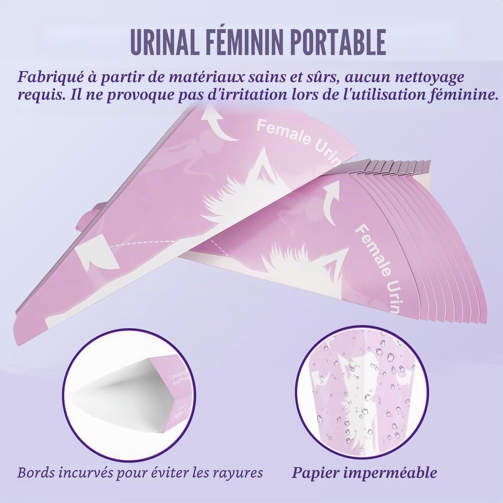 Lot de 30 Urinaux Féminins en Papier Portable, Urinoir Femme pour Pisser Debout, Dispositif Hygiénique de Pipi Debout en Randonnée, Camping & Voyage