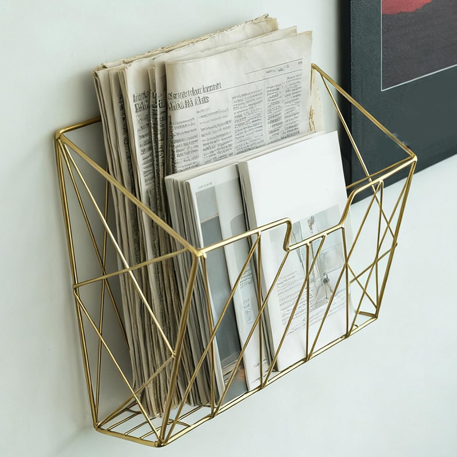 Hanging Wall File Holder Magazine Rack Multipurpose Decorative Storage Mail Organizer for Books, Letters, Papers, Folders, Gold
