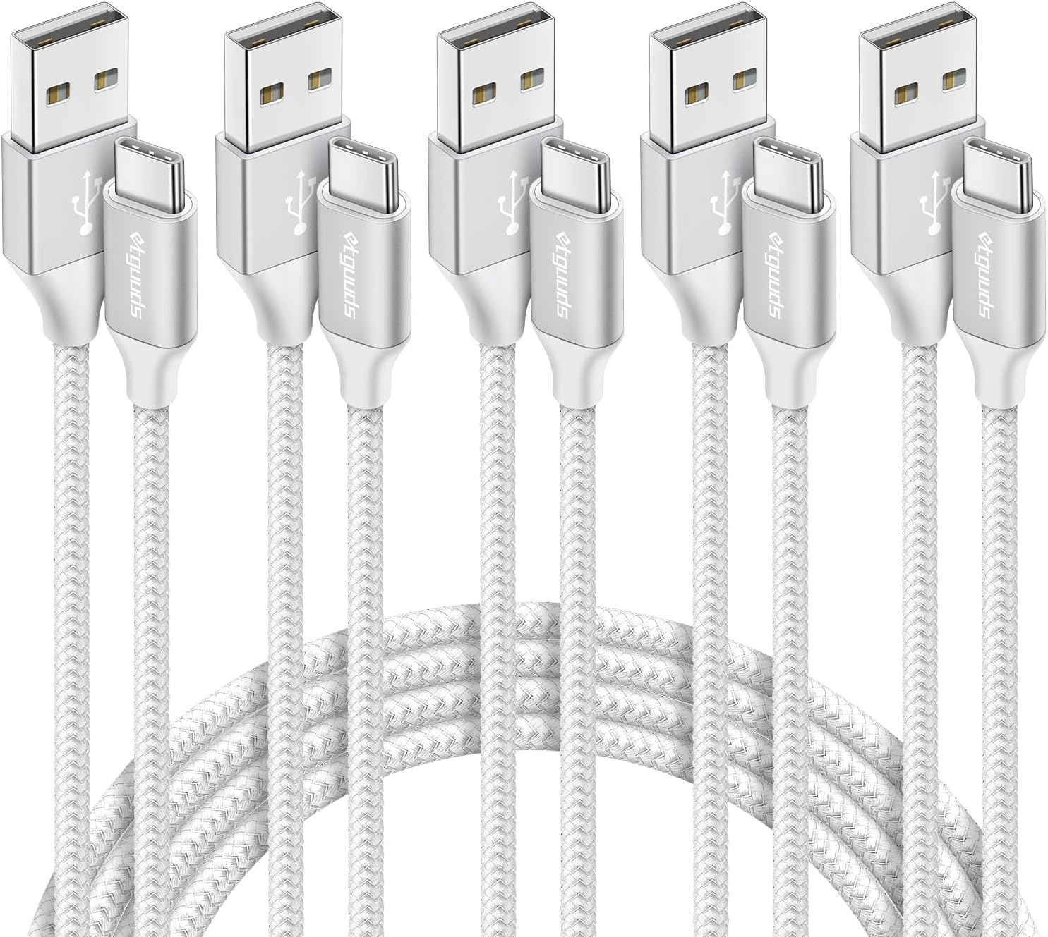 White USB C Cable, etguuds 5 Pack (3/3/6/6/10ft) USB to USB C Cable Rapid Charge Type C Charging Cable for iPhone 15, Samsung Galaxy S24, S23, S22, S21, S20, A25, A54, A15, A14, Note Flip Pixel Moto
