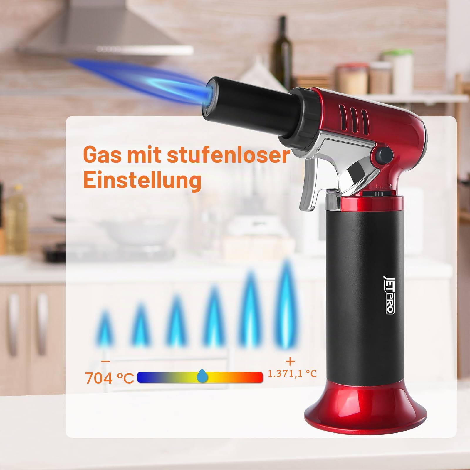 Butan Fackel Feuerzeug nachfüllbar mit verstellbarer Flamme Küche Fackel für Creme Brulee Backen BBQ Kochen Löten Einhandbetrieb mit Kraftstofffenster Sicherheitsschloss (Butan Gas nicht enthalten)