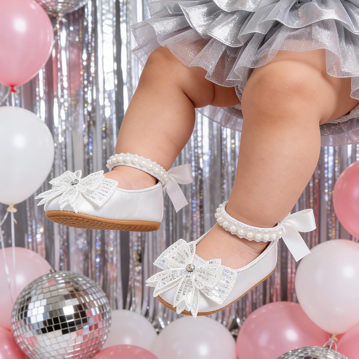 Baby Girls Mary Jane Flats Wedding Uniform Dress Shoes Soft Anti-Slip Sole Infant Newborn Crib First Walkers Prewalker Shoe
