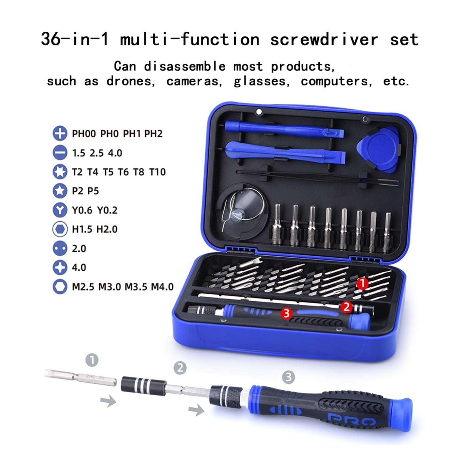 Kit di strumenti for parti riparazione Set cacciaviti precisione 36 in 1, compatibile con l'accessorio for riparazioni del telefono Mini Mavic Air Phantom Drone(36-In-1)