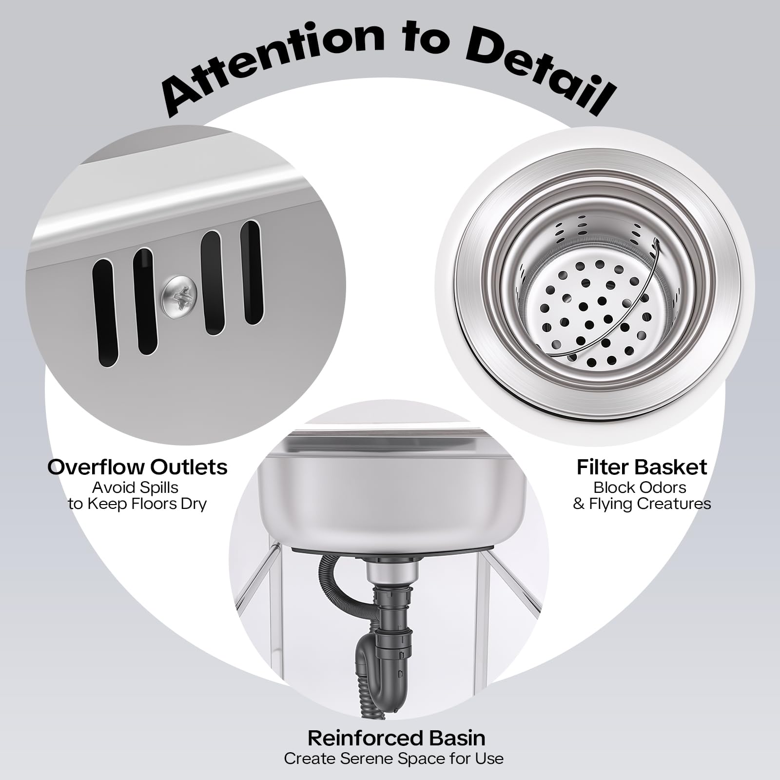 Lavello autoportante per esterni, in acciaio inox, 2 vasche, portata 75 kg, doppia vasca, lavello da cucina commerciale con beccuccio, lavello per ristorazione, per negozi e garage, 83,1 x 43,9 x 77