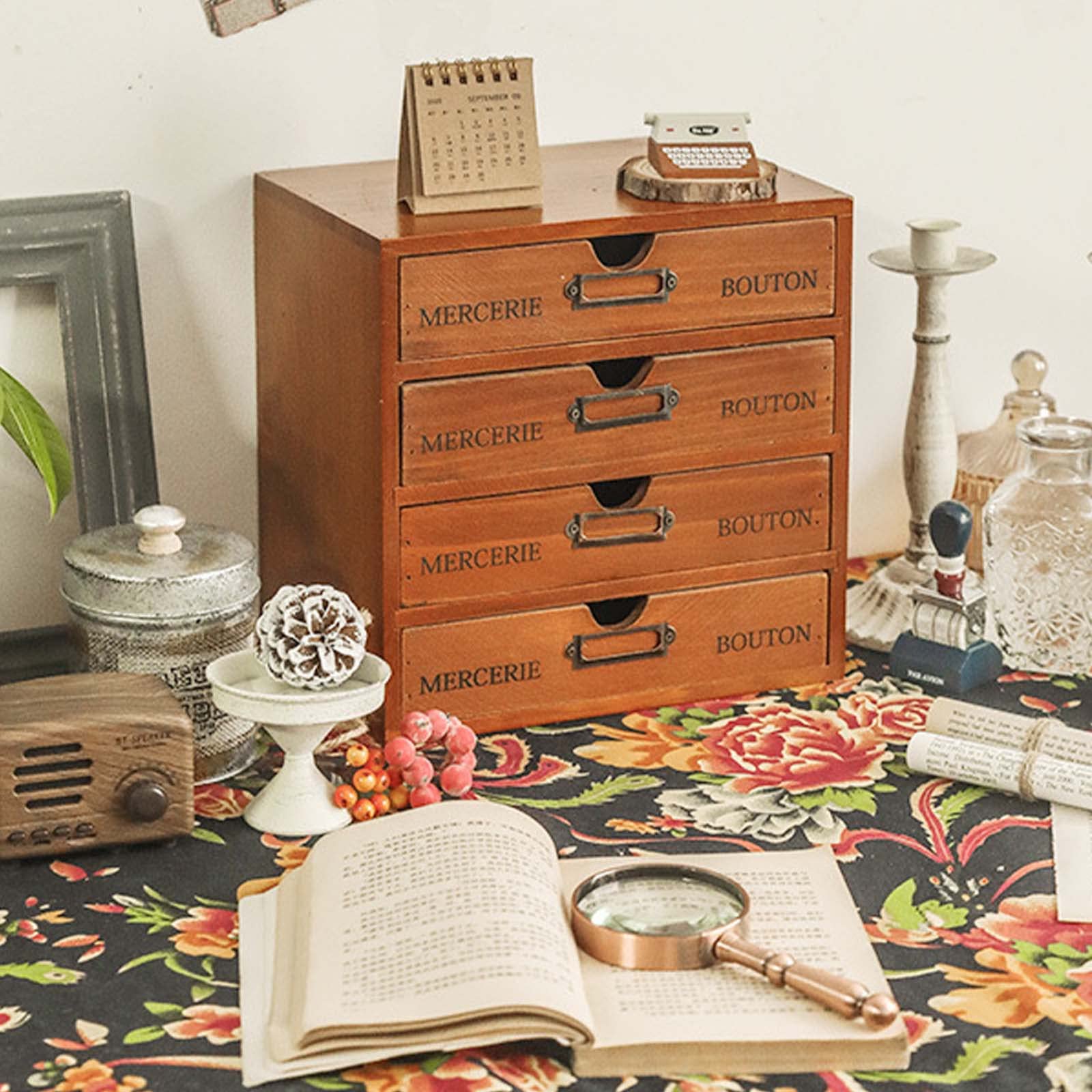 Amazon.co.jp: 卓上 引き出し 収納 こものいれ 収納ボックス 木製 4段