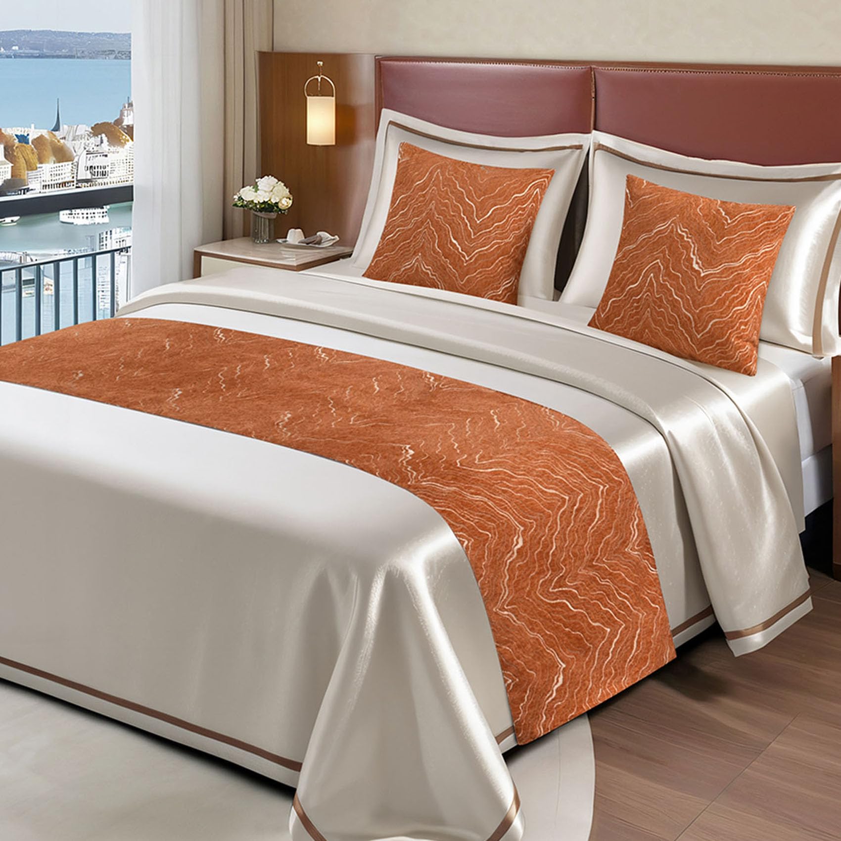 Sxlxyof A Hotel Bed Runner Stripe Pattern Bed Scarf King Size Bed Scarves Throw Blanket No Fading Bed Towel Smooth Simple Bedspread Matching Cushion Set Bedding Protection Decor,-2*Pillowcase