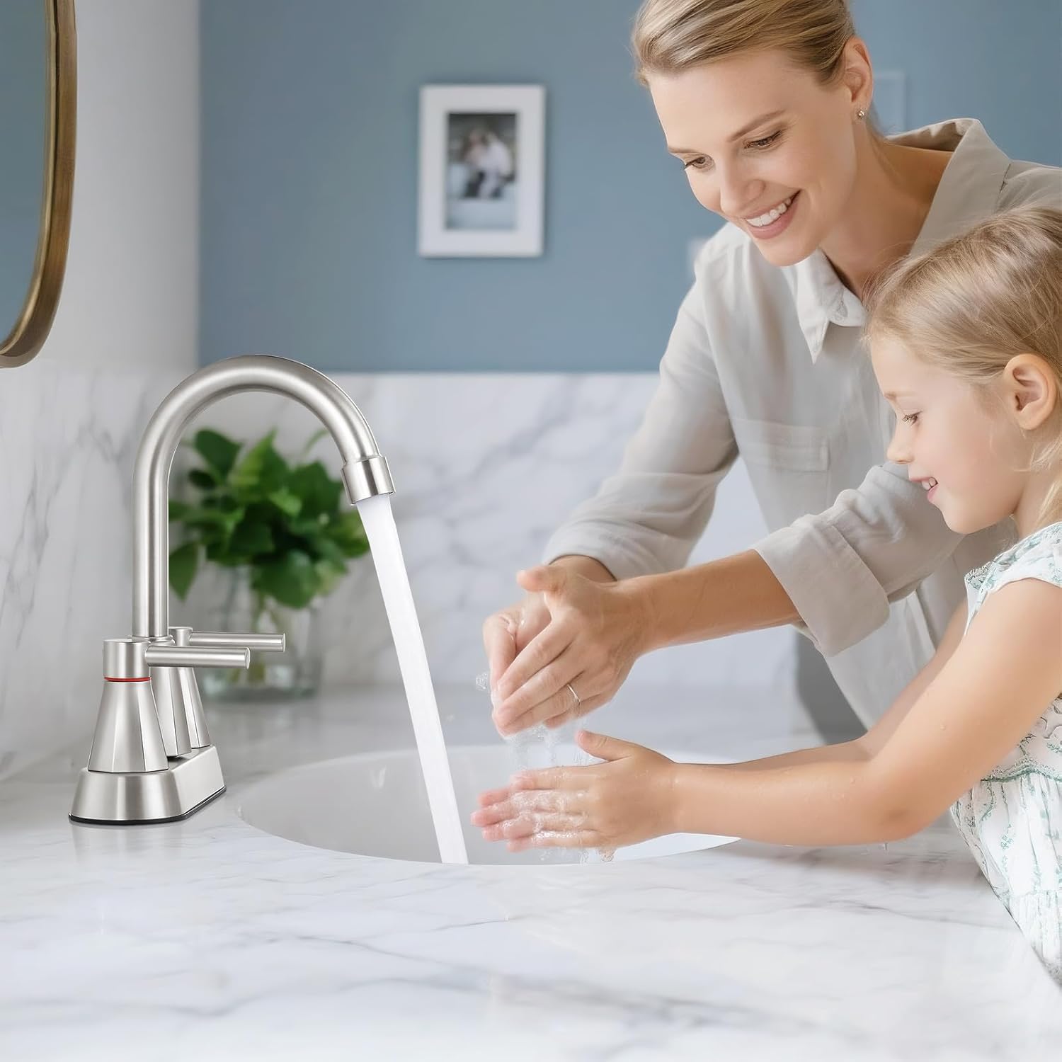 4 inches Bathroom Faucet for 3 Hole,2-Handle Bathroom Sink Faucets with Pop Up Drain (Brush Nickel) - Image 3