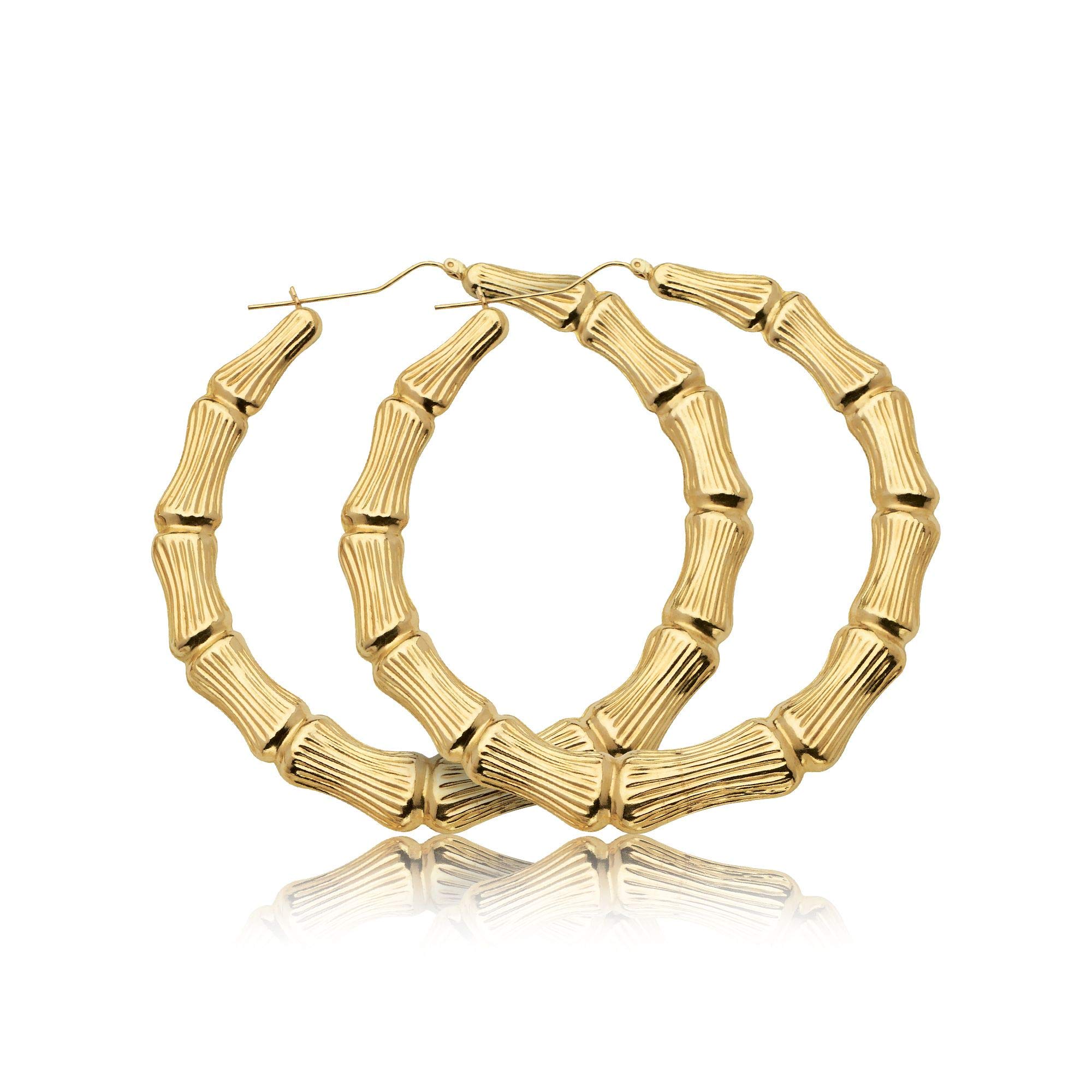 14kt Gold Bamboo Hoop Earrings For Women 14kt Gold Bamboo Hoop