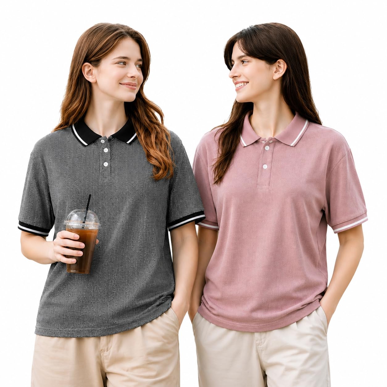 Women's Regular Fit Polo T-Shirt | Cotton Blend | Textured Solid | Collared Neck | Half Sleeve Casual Tee (Pack of 2)-MN-473-picture-28