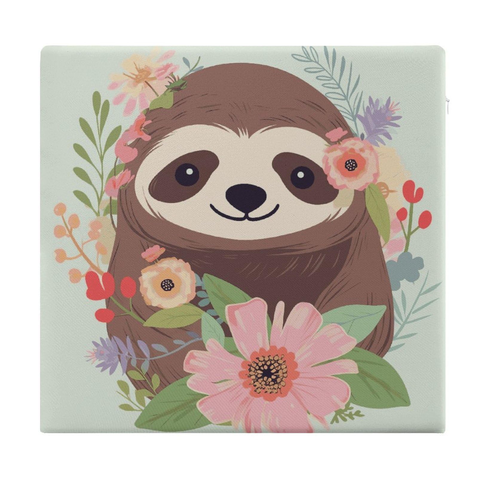 LDGSUPH - Sloth and Flower Seat Cushions for Office Chair Square Cushions Soft Floor Cushions Cozy Memory Foam Cushion Cushions for Home Travel Chair