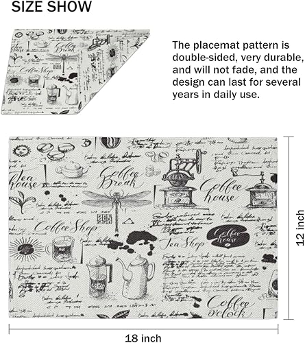 Miniatura 4 de Modern Retro Theme Placemats Set of 4 Table Mats Washable Placemat Waterproof Place Mats for Party Home Dining Table Decor 18x12 in