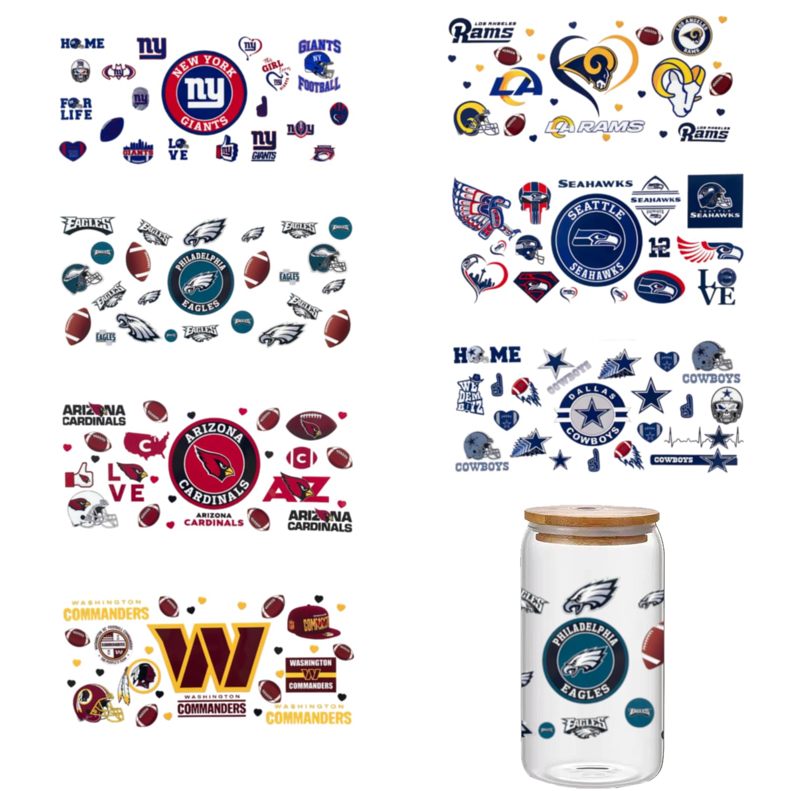 Scyagolila UV DTF Cup Wraps for 16oz Glass Cups, Transfer Stickers Rub on Decal for Glass Tumblers Furniture Craft DIY Crafts(8sheet)