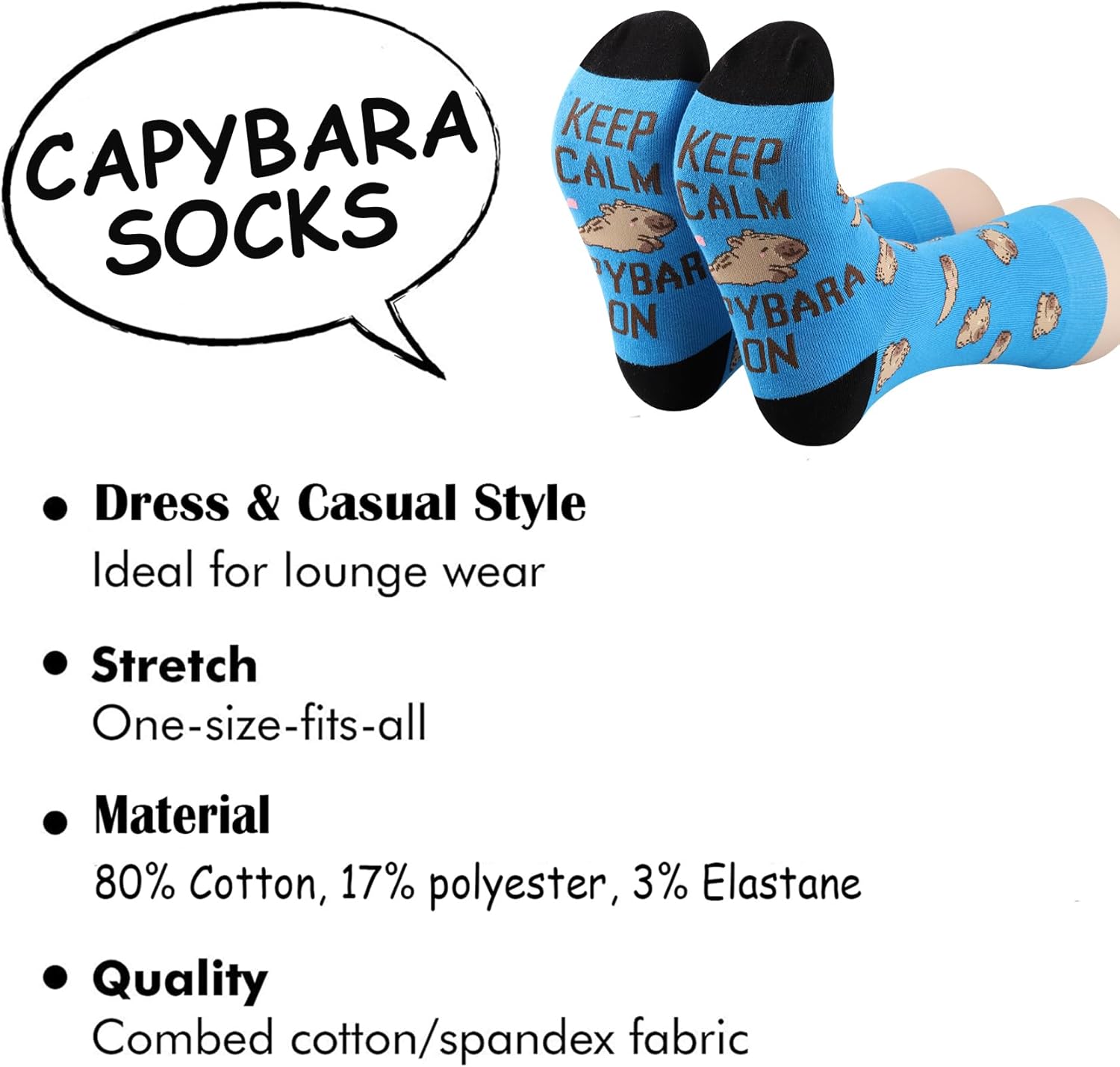 TSOTMO Capybara Socks Keep Calm CAPYBARA On Novetly Socks for Capy Lovers Animal Lovers - Image 3