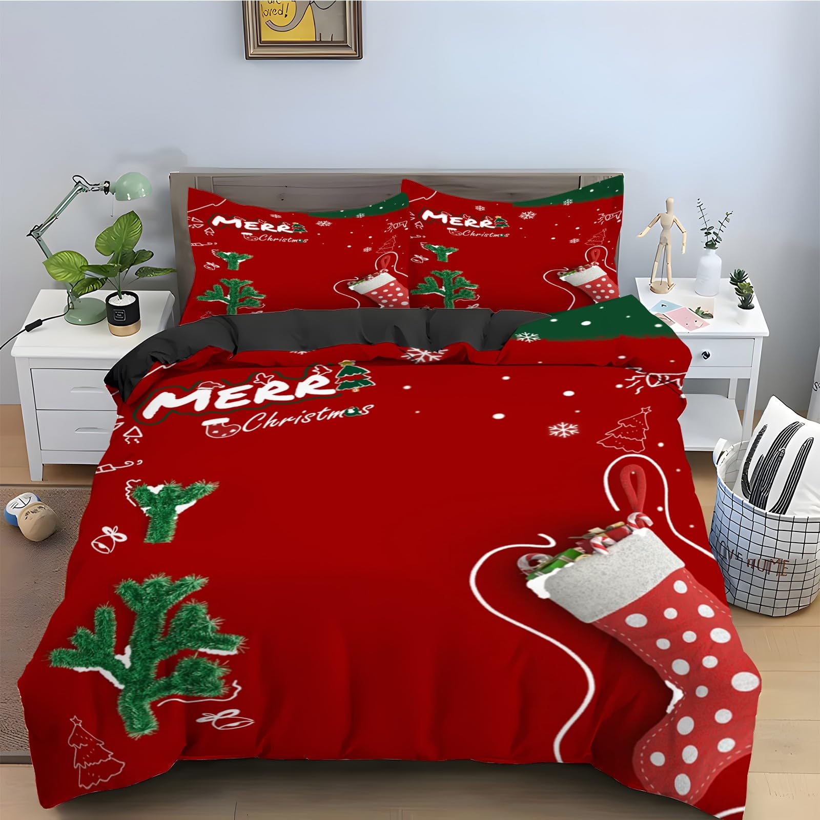 Housse de couette 160x200 avec fermeture éclair parure de lit Noël douce