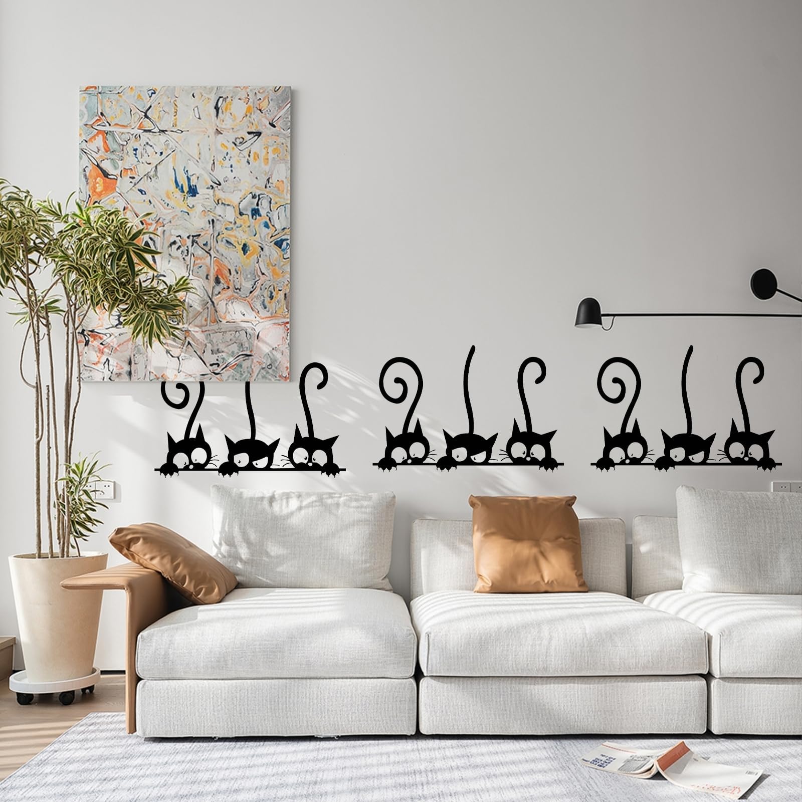 Set di 4 Adesivi Murali Neri Gatti, Divertente Adesivo Da Parete Gatto Nero, Muro Decorazione, Adesivi Muro Gatti, per Soggiorno Camera da letto Camera dei Bambini Corridoio Finestra