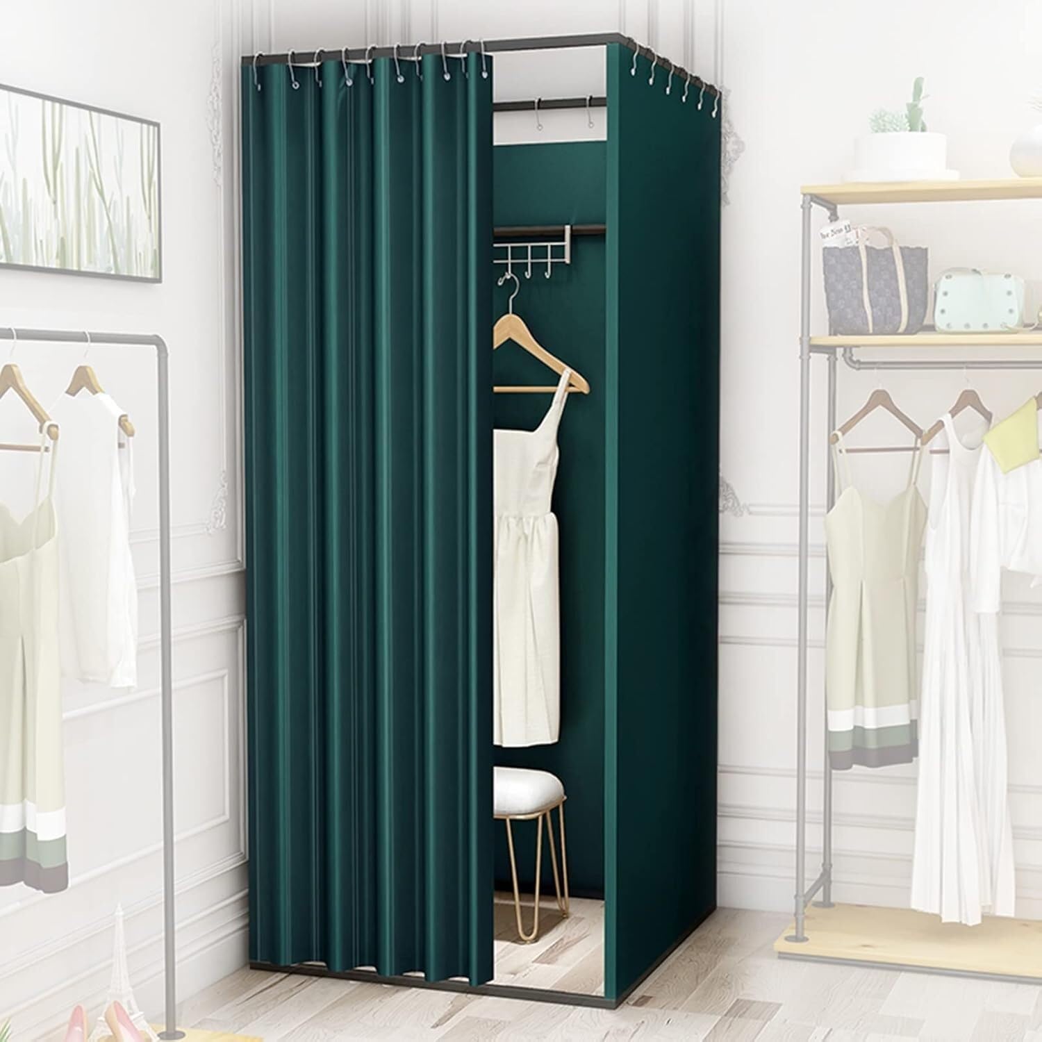 Suivi mobile et cabine d'essayage modulable avec paravent occultant en lin