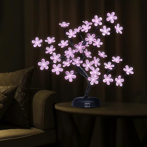 Miniatura 6 de Lámpara de árbol bonsái de 18 pulgadas con 36 LED acrílicos de flor de cerezo japonés, decoración para interiores y exteriores, adaptador