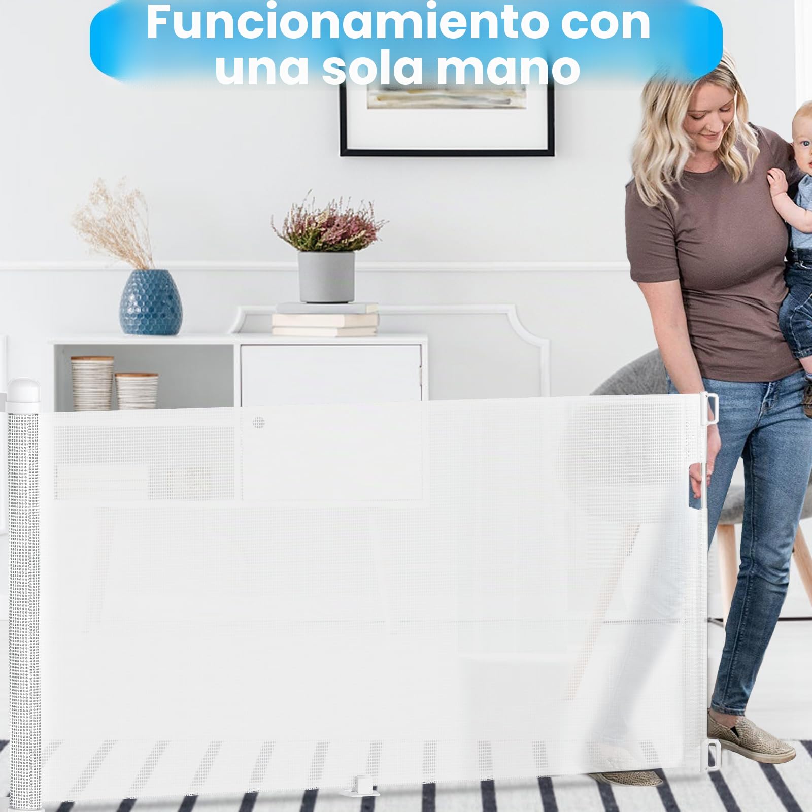 UISEBRT - Barrera de protección, enrollable extensible de 0 a 300 cm, para bebés y mascotas, color blanco