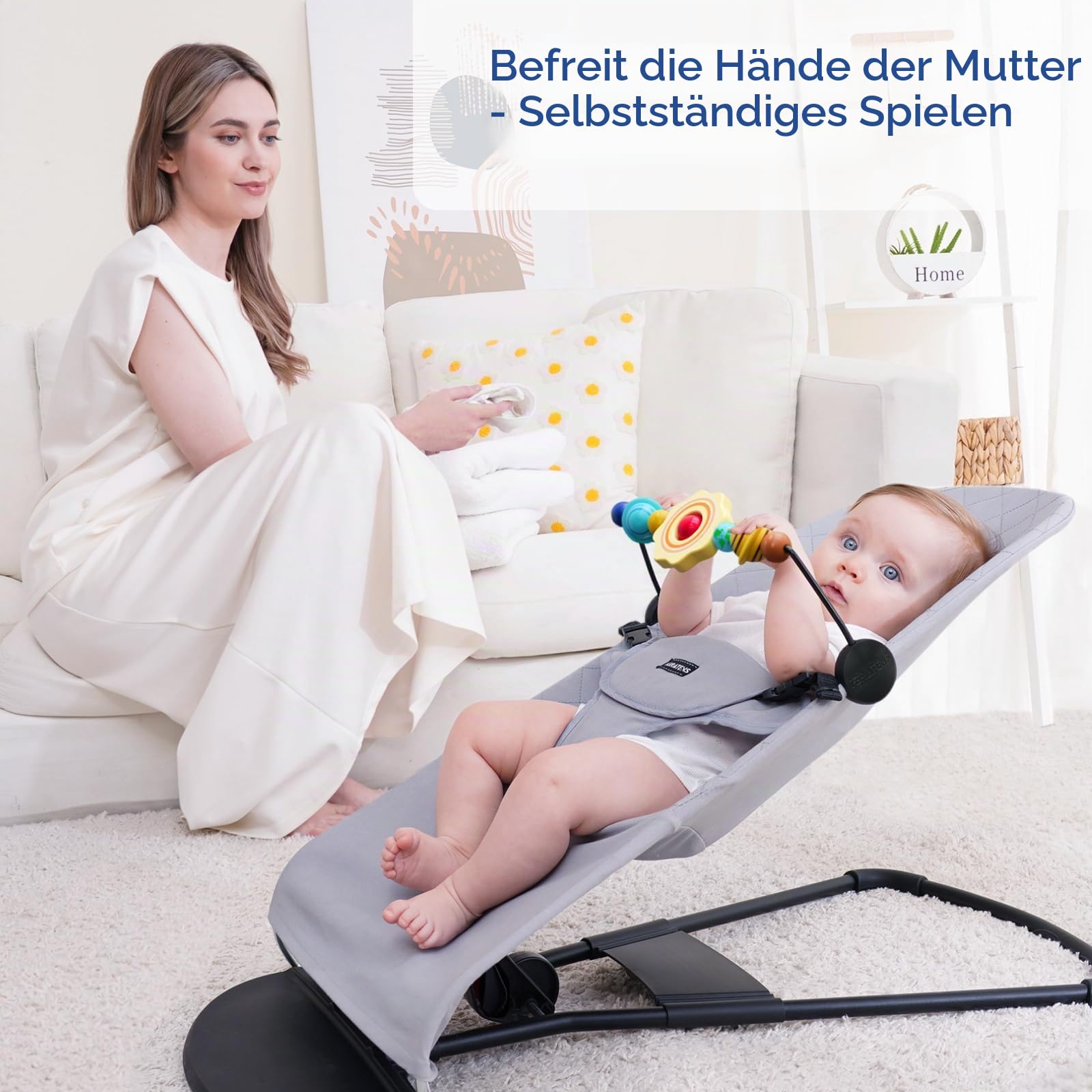 iGRATENS Babywippen-Spielzeugstange, handbemaltes Holzspielzeug für Babywippen Soft & Bliss, einfach anzubringen und zu entfernen, kinderfreundliche Materialien, farbenfrohes Design, Sonne & Planeten