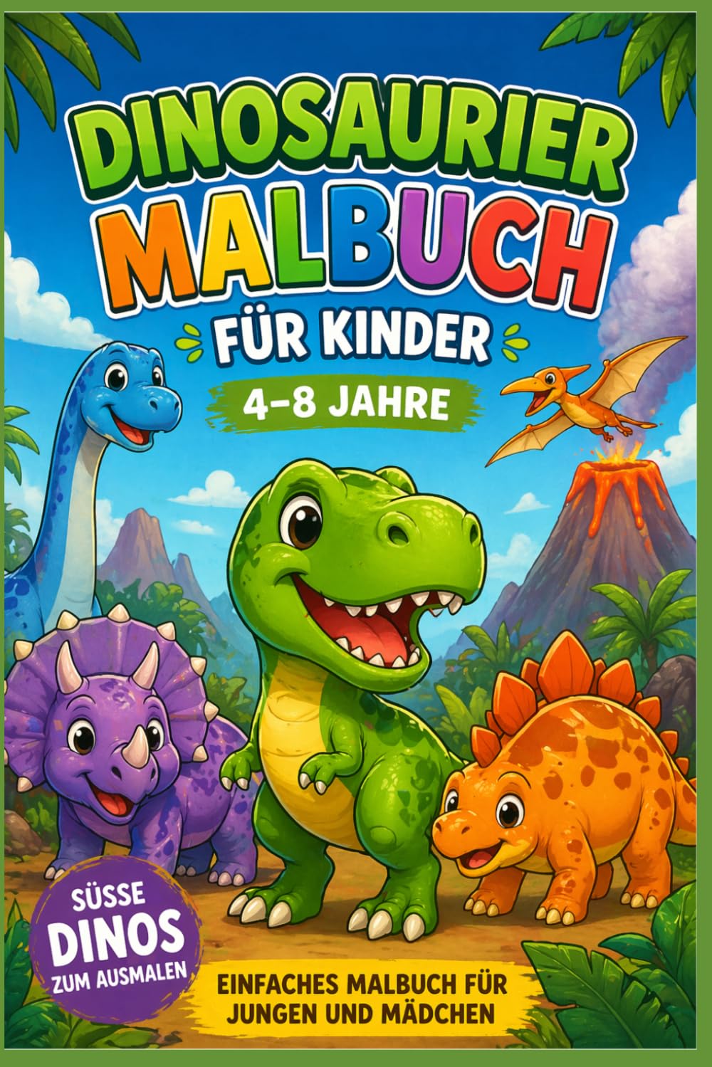 Dinosaurier Malbuch für Kinder 4-8 Jahre: Süße Dinos zum Ausmalen - Einfaches Malbuch für Jungen und Mädchen