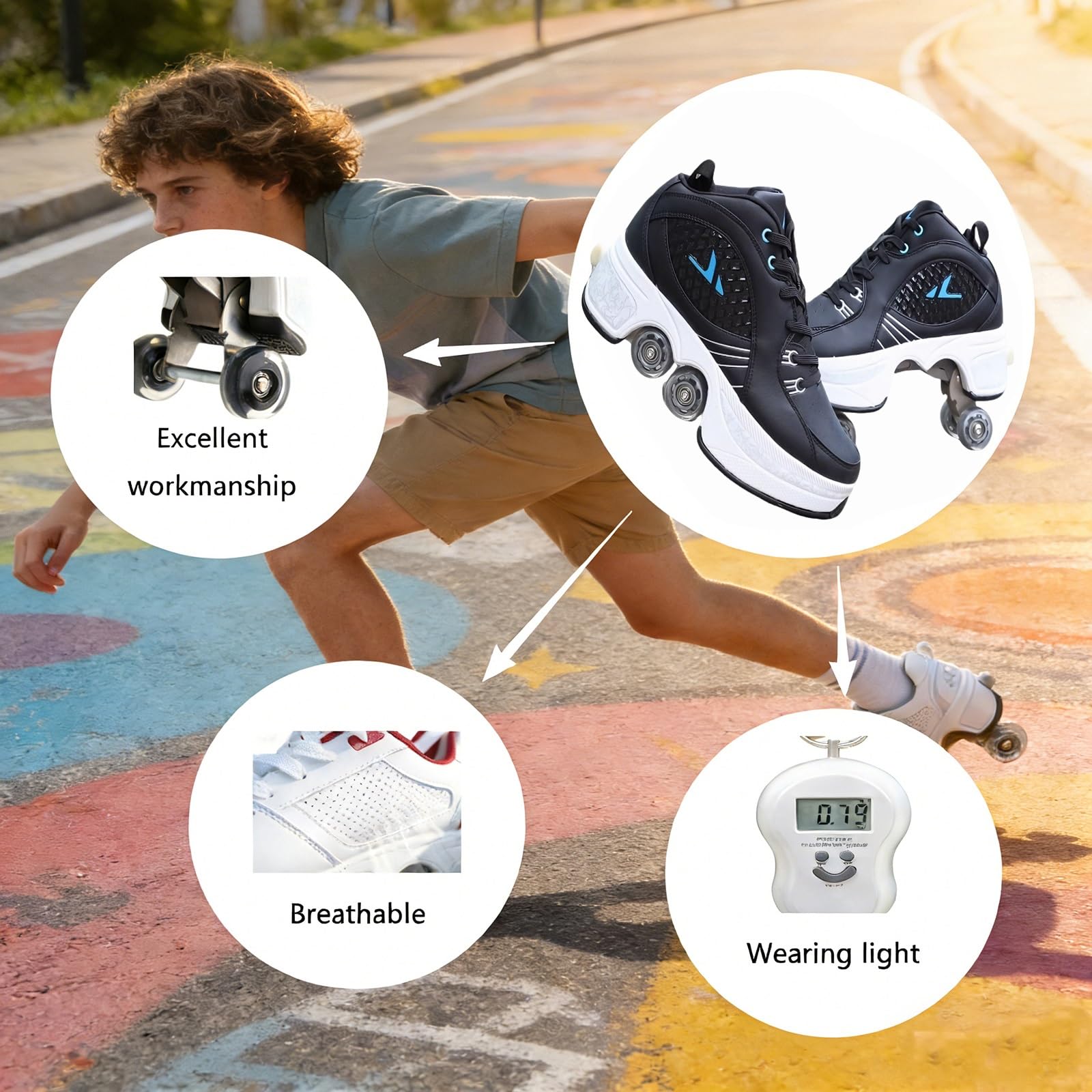 2 en 1 Zapatillas Altas con Ruedas | Patines Retráctiles 2 en 1 para Niñas Unisex | Desmontables de 4 Ruedas Rueda Deformable de Doble Fila | Zapatillas Convertibles