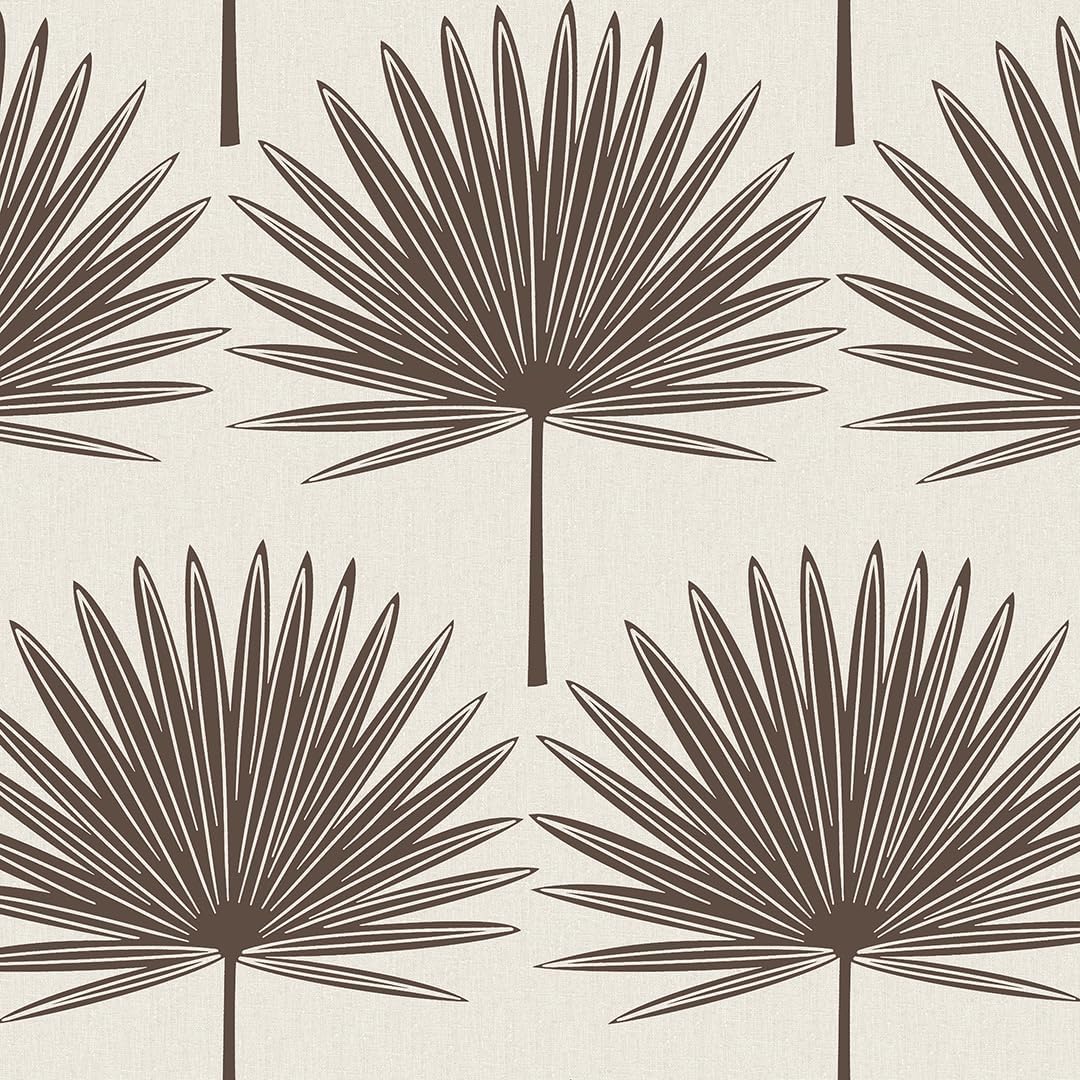 Tempaper Dark Cocoa & Cream Stamped Palm Removable Peel and Stick Boho Wallpaper, 20.5 in X 16.5 ft, Made in The USA
