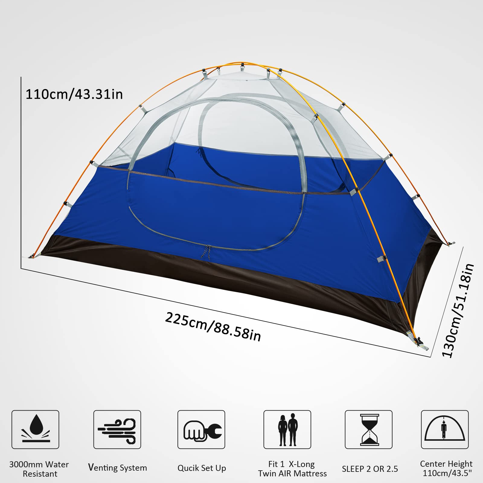 Bessport Tenda da Campeggio Ultraleggera 1-2-3 persona,Tenda a Cupola Istantanea Impermeabile Attività all'aperto Zaino Festival Per trekking Aldulto Tenda Campeggio Con ingombro ridotto
