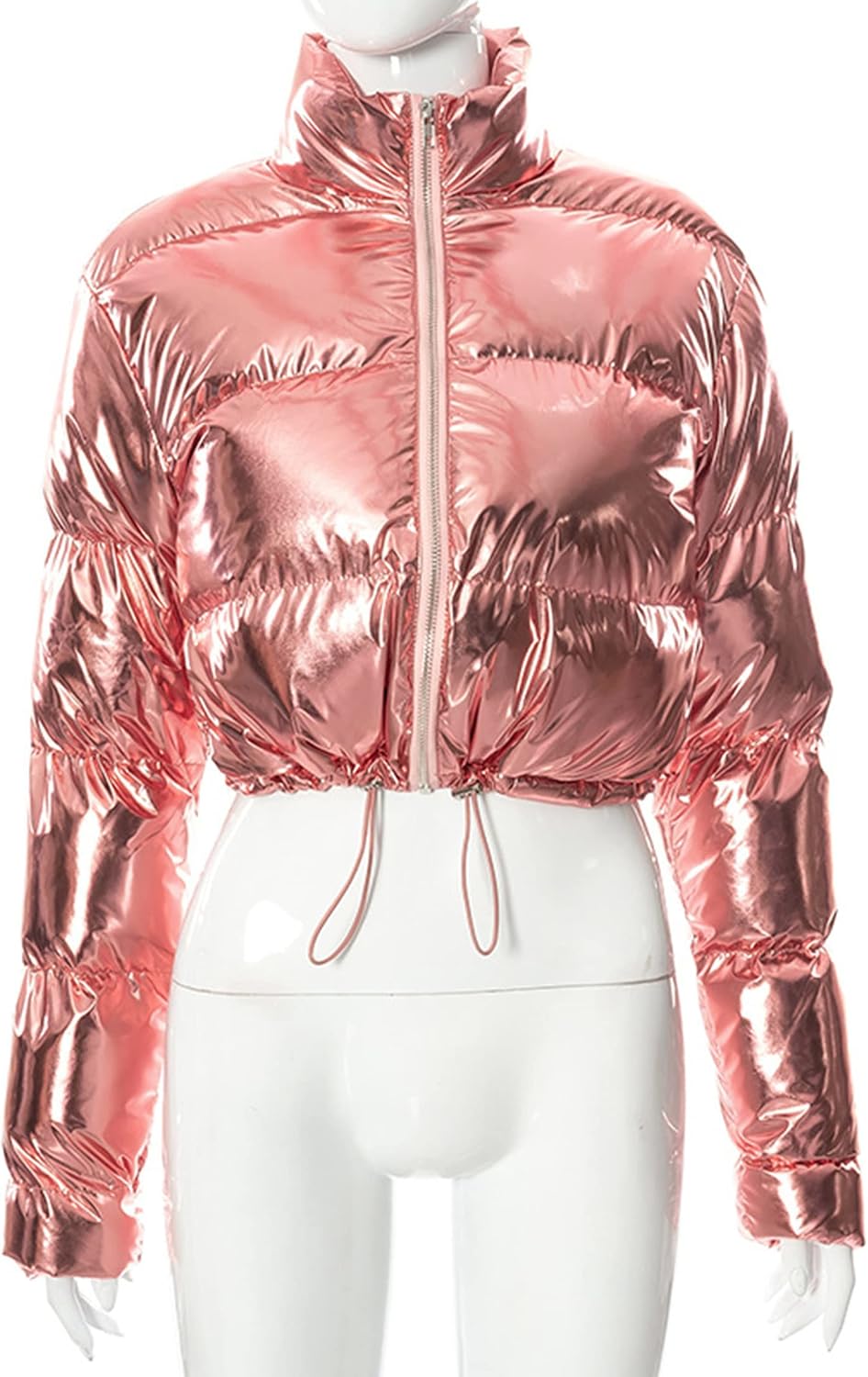 Flygo Women's Cropped Puffer Jacket-Shiny Waterproof Stand Collar Warm Winter Lightweight Coats